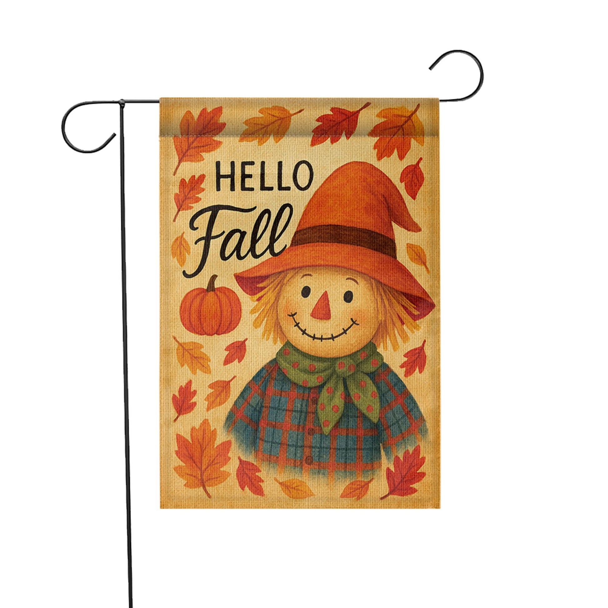 Hello Fall Garden Flag, Cute Scarecrow Yard Decor, Autumn Outdoor Flag, Pumpkin Leaf Lawn Sign, Rustic Fall Porch Decoration
