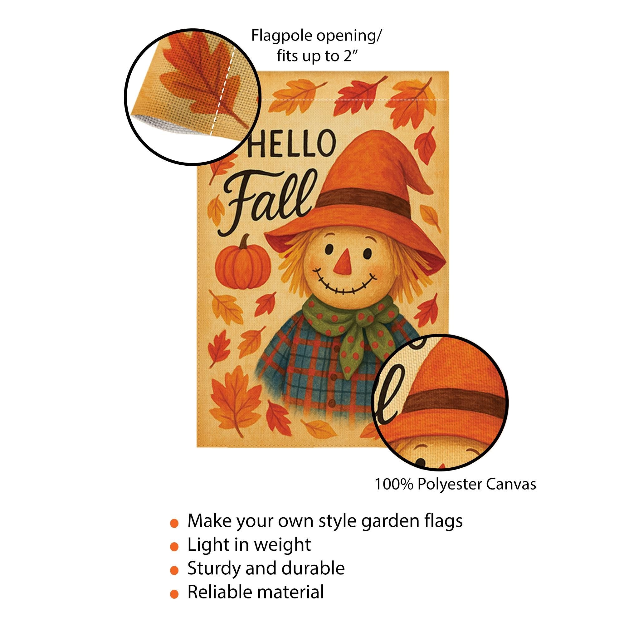 Hello Fall Garden Flag, Cute Scarecrow Yard Decor, Autumn Outdoor Flag, Pumpkin Leaf Lawn Sign, Rustic Fall Porch Decoration