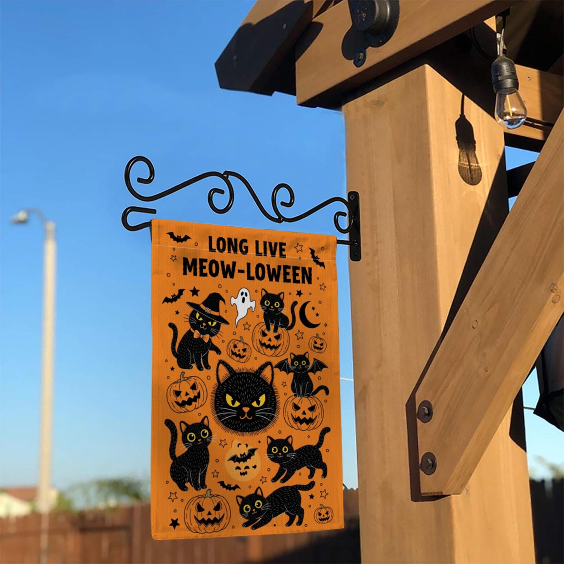 Meowloween Garden Flag, Halloween Cat Yard Flag, Cute Black Cat Pumpkin Outdoor Decor, Funny Spooky Fall Porch Decoration, Fall Cat Decor