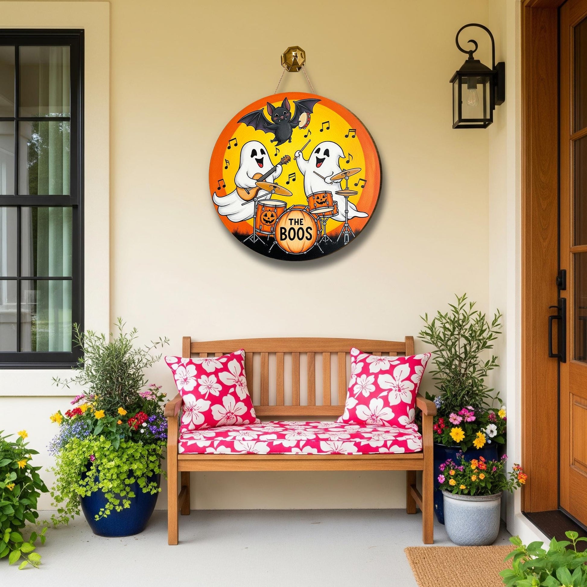 Funny Halloween Ghost Band Door Sign - The Boos Music Wall Decor - Cute Ghost Halloween Party Hanger