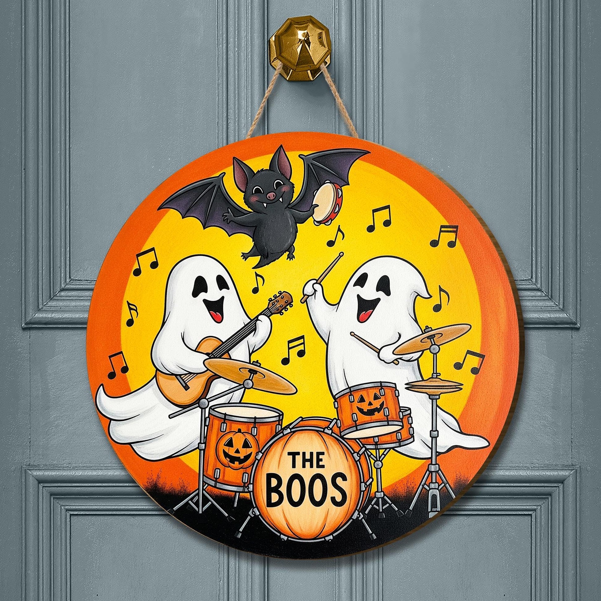 Funny Halloween Ghost Band Door Sign - The Boos Music Wall Decor - Cute Ghost Halloween Party Hanger