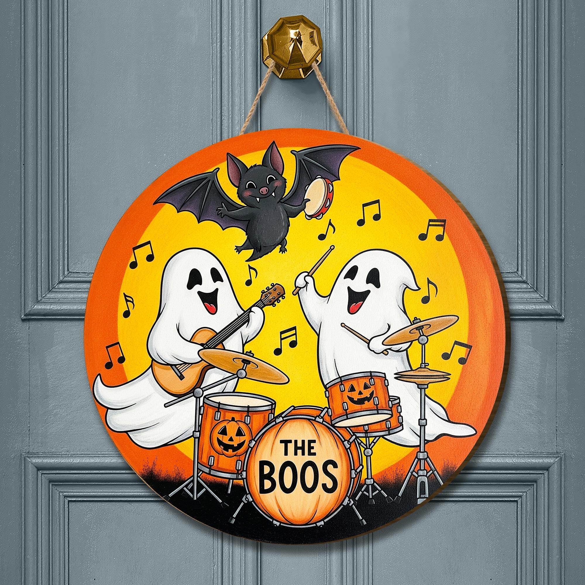 Funny Halloween Ghost Band Door Sign - The Boos Music Wall Decor - Cute Ghost Halloween Party Hanger
