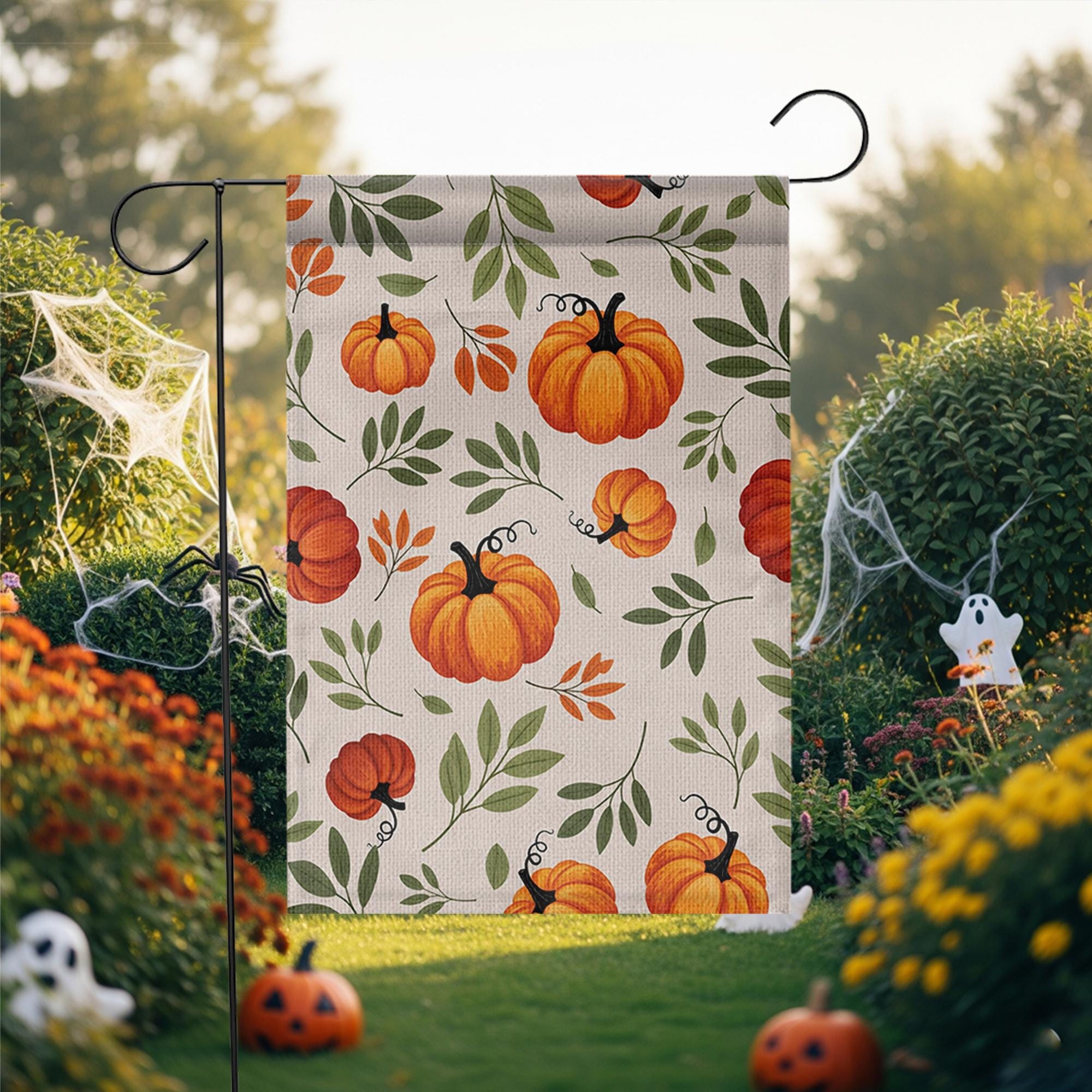 Fall Pumpkin Garden Flag – Autumn Leaves Yard Decor – Halloween Outdoor Decoration – Rustic Harvest Seasonal Welcome Sign for Porch or Lawn