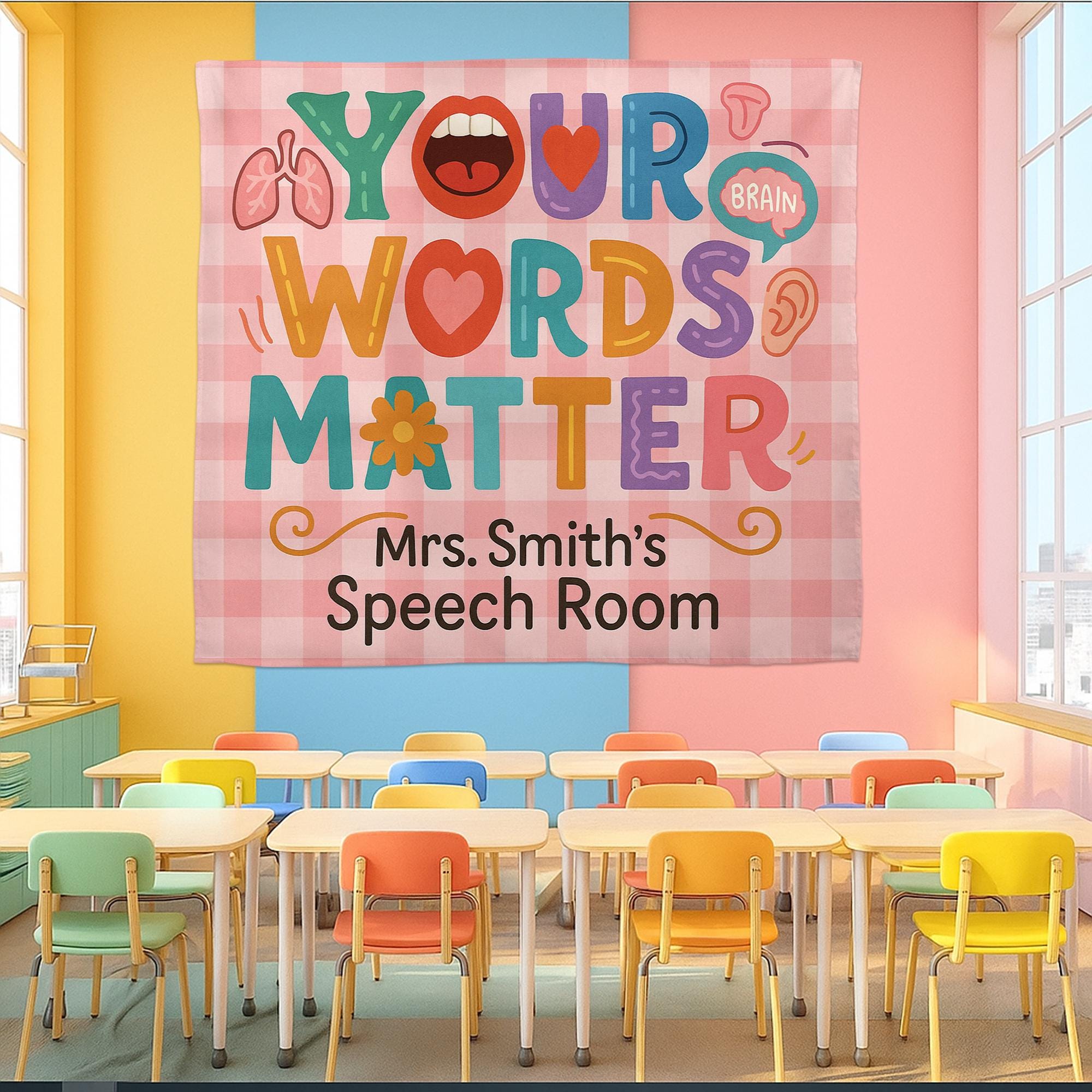 Speech Room Tapestry, Your Words Matter Banner, SLP Classroom Wall Decor, Personalized Speech Therapy Sign for Teachers