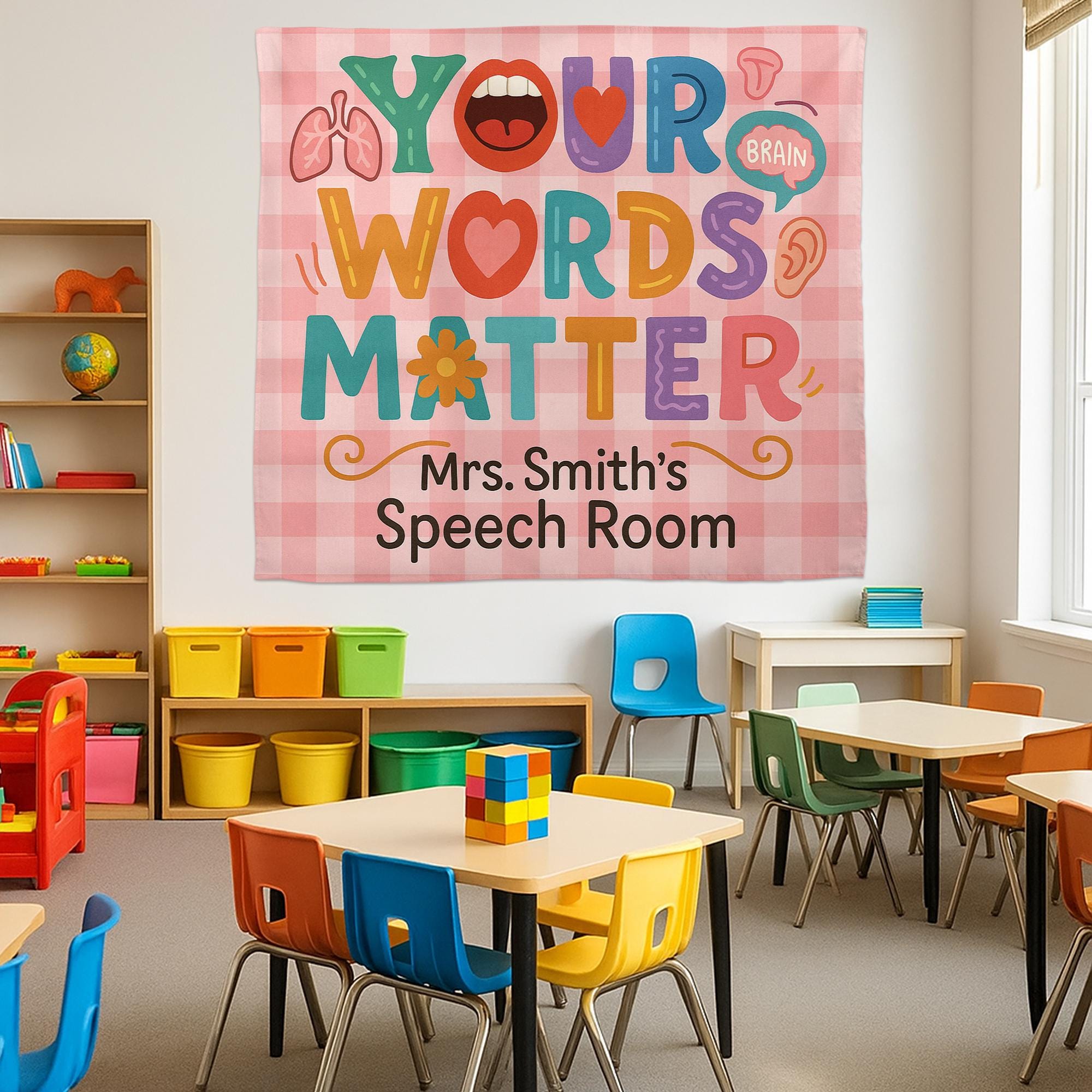 Speech Room Tapestry, Your Words Matter Banner, SLP Classroom Wall Decor, Personalized Speech Therapy Sign for Teachers
