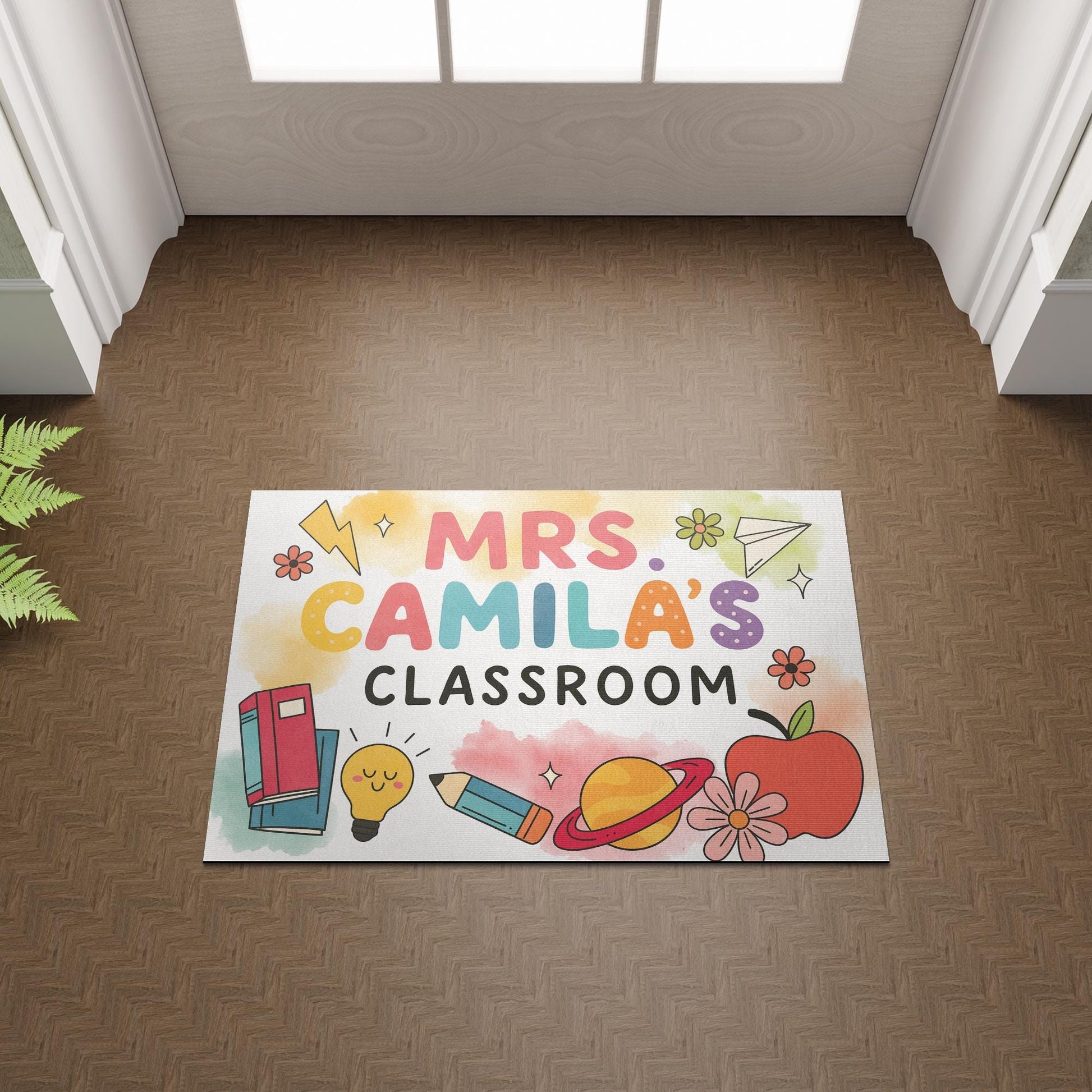 Personalized Teacher Doormat - Custom Classroom Rug with Name and Cute School Icons, Back to School Welcome Mat, Teacher Gift, Fun Teacher