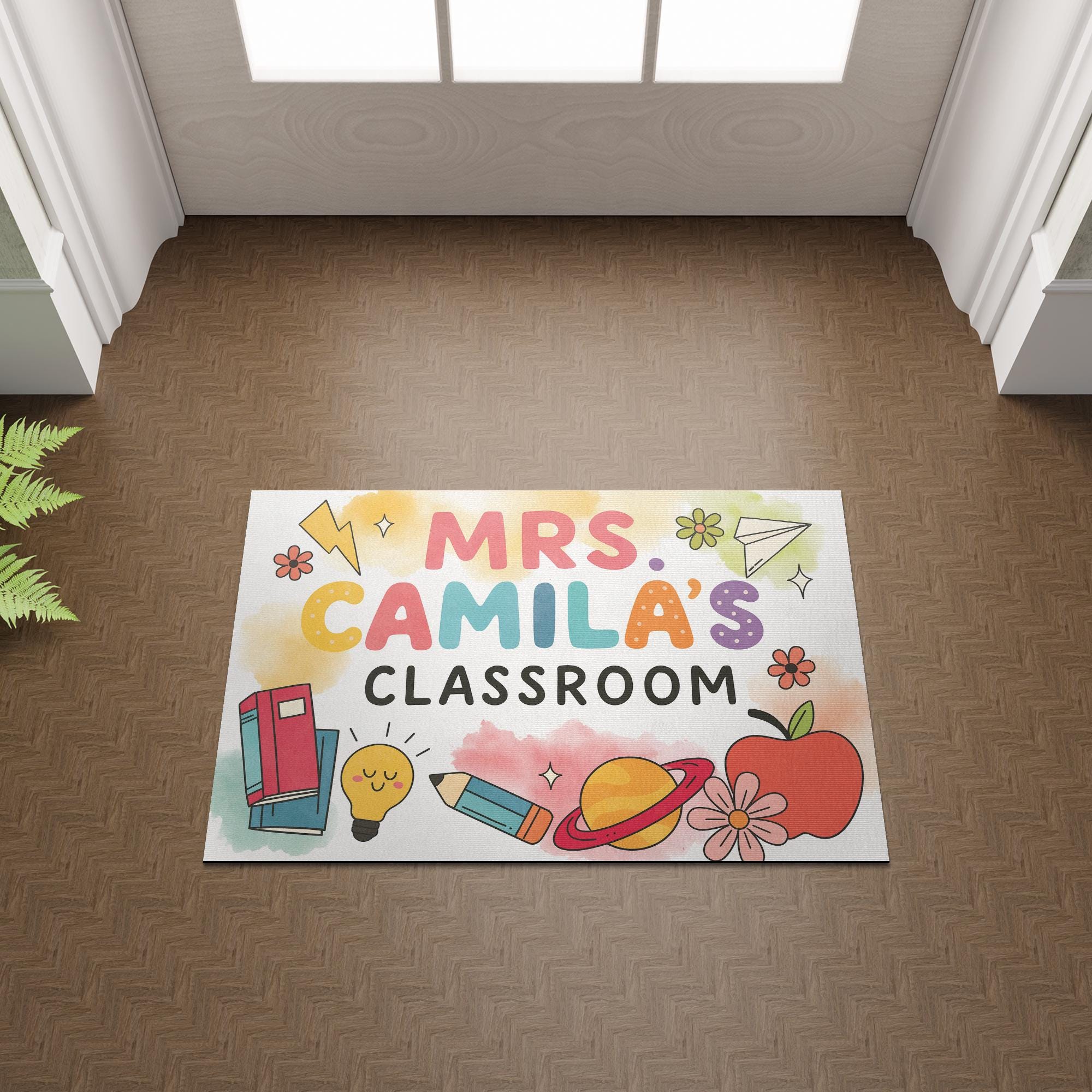 Personalized Teacher Doormat - Custom Classroom Rug with Name and Cute School Icons, Back to School Welcome Mat, Teacher Gift, Fun Teacher