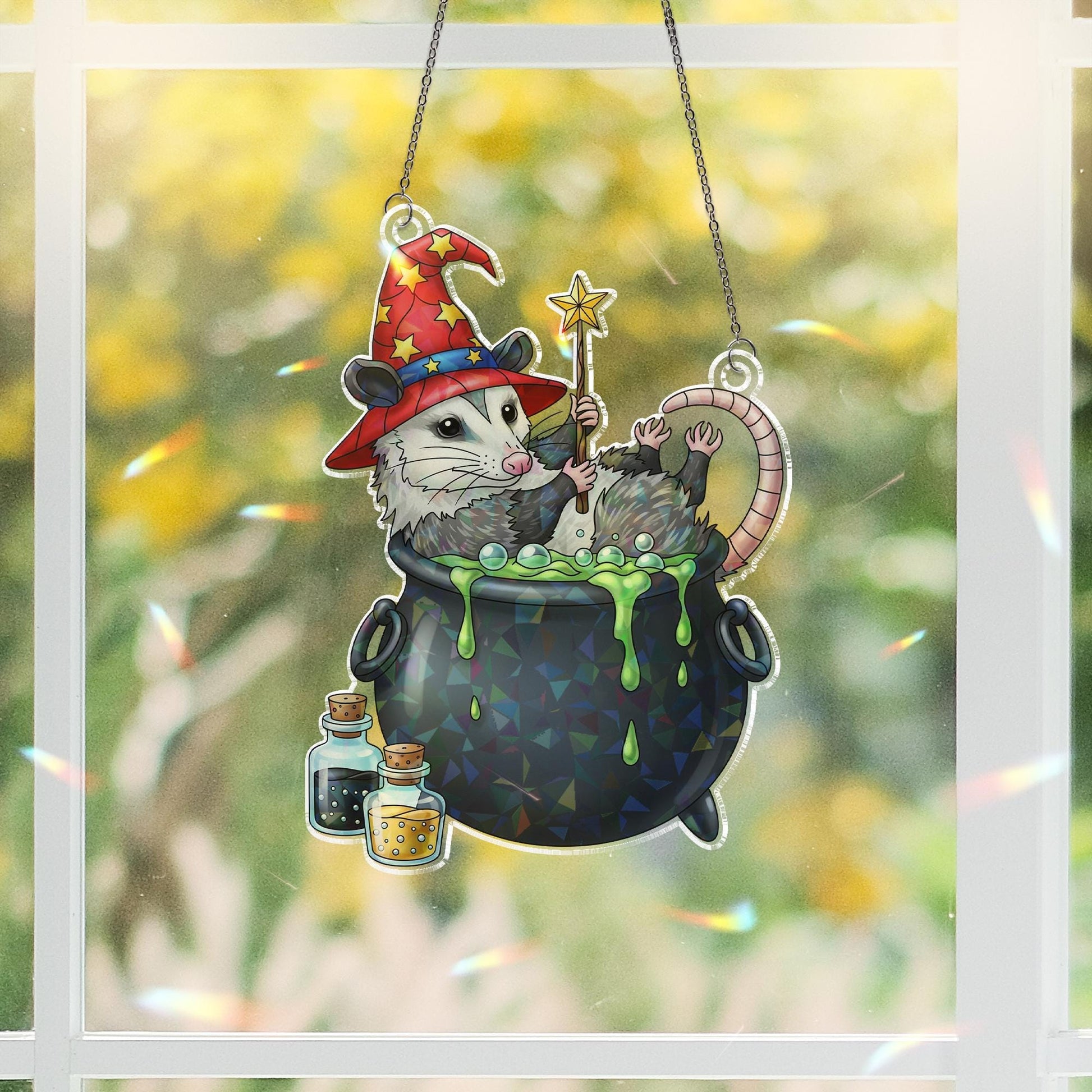 Adorable Witchy Opossum Cauldron Ornament | Wizard Possum Decor | Magical Animal Hanging Art | Unique Gift