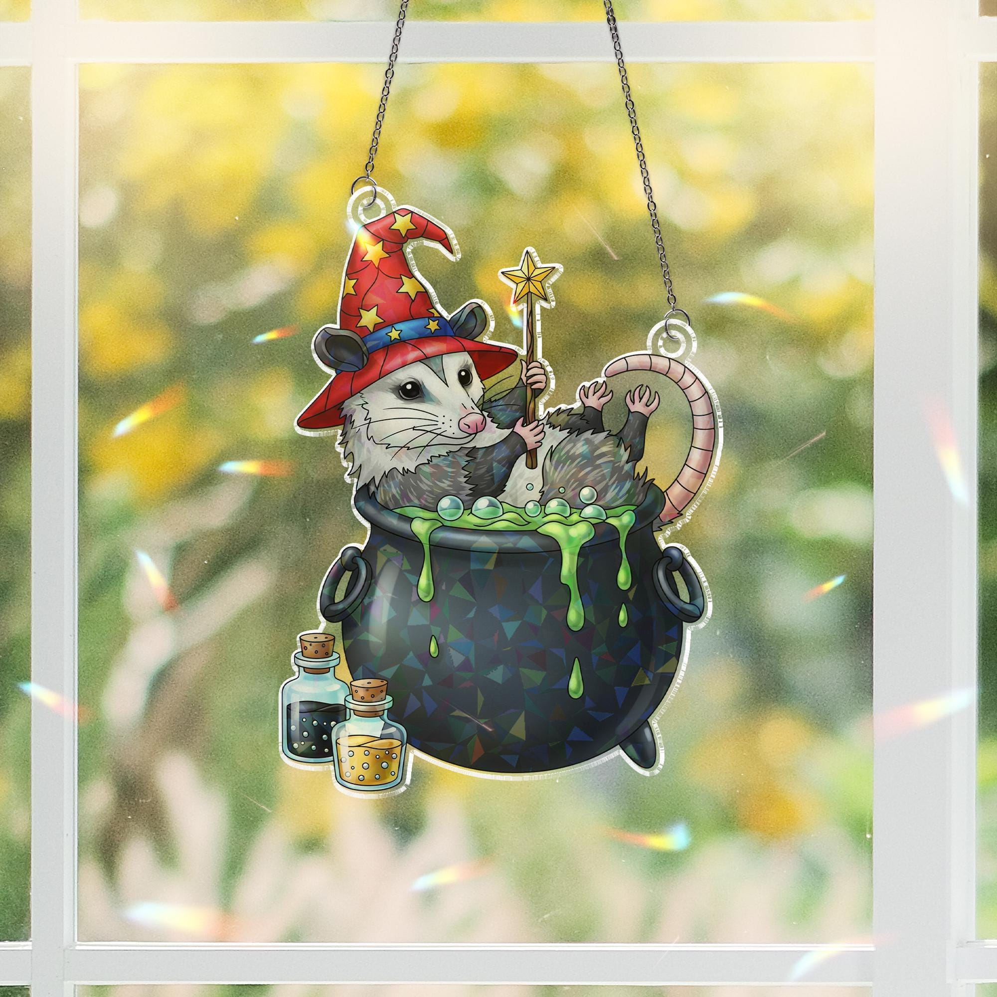 Adorable Witchy Opossum Cauldron Ornament | Wizard Possum Decor | Magical Animal Hanging Art | Unique Gift