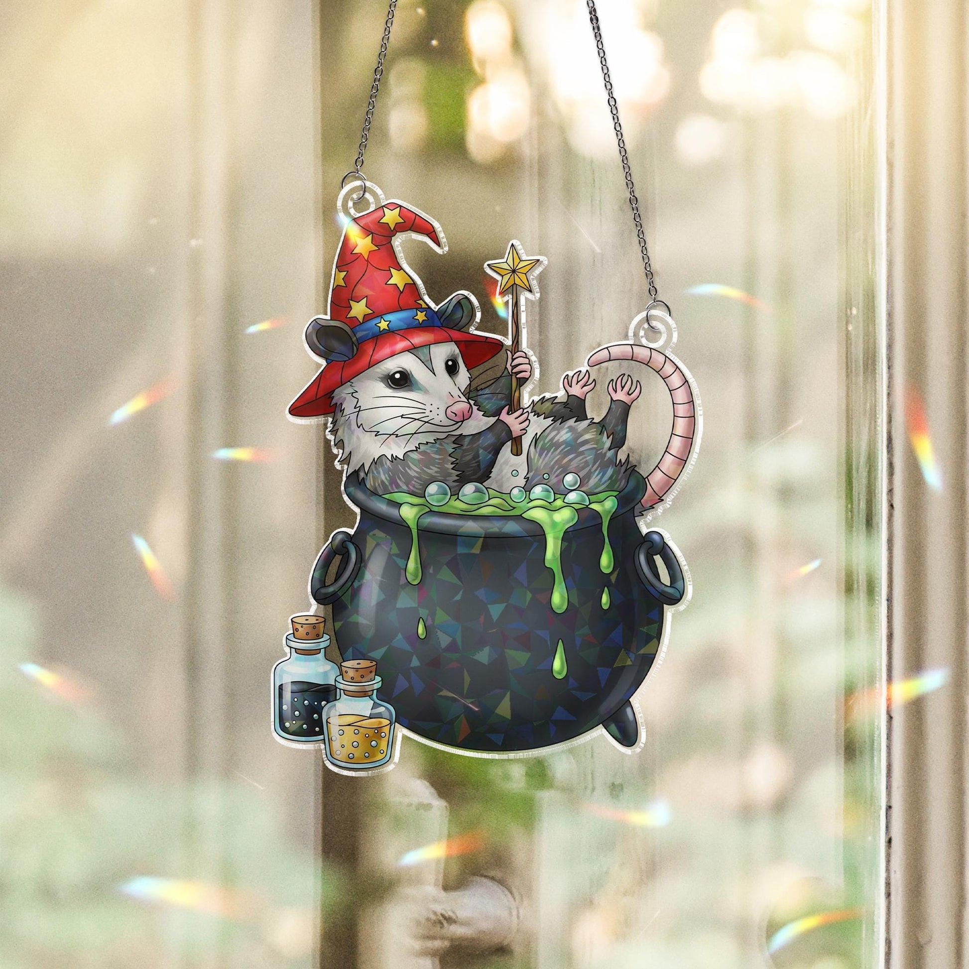 Adorable Witchy Opossum Cauldron Ornament | Wizard Possum Decor | Magical Animal Hanging Art | Unique Gift