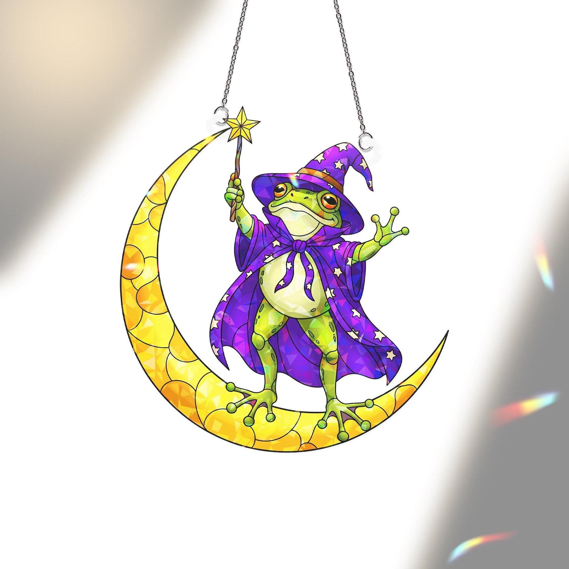 Magical Wizard Frog on Moon Ornament | Witchy Fantasy Decor | Celestial Animal Art | Cute Sorcerer Gift