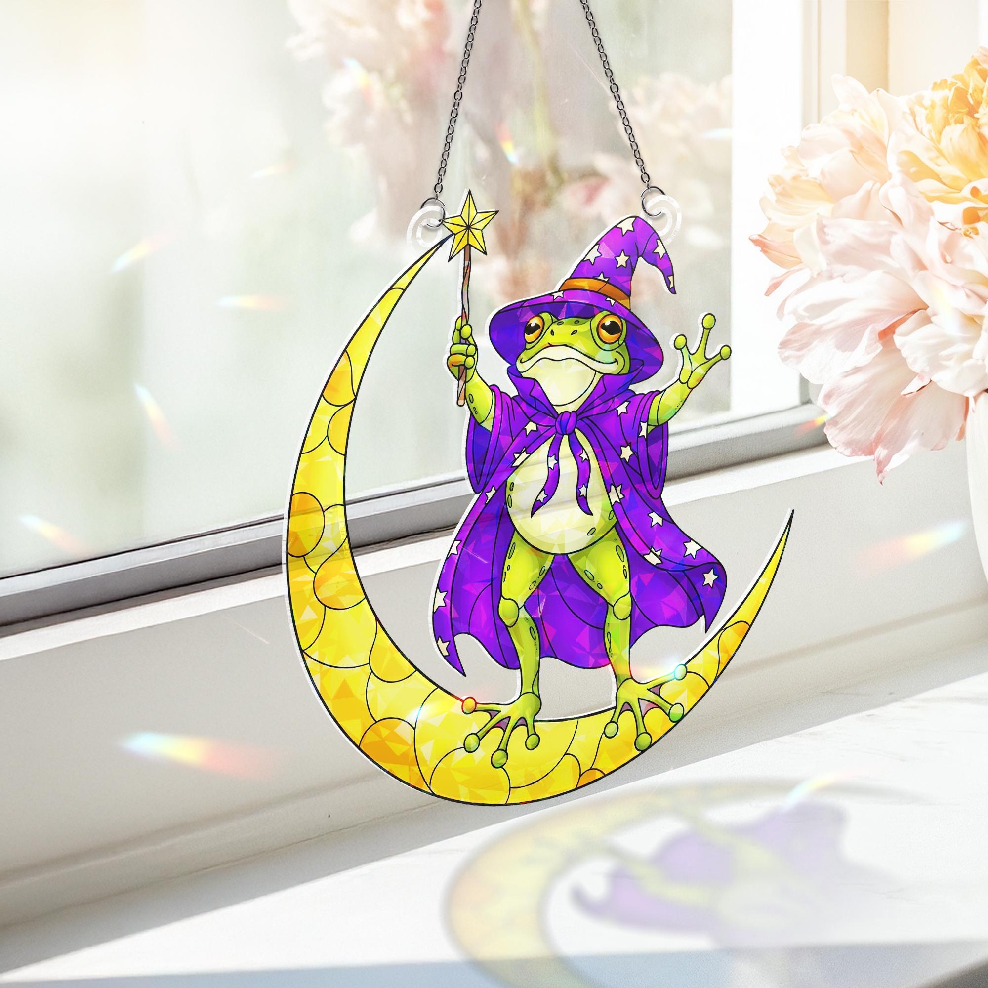Magical Wizard Frog on Moon Ornament | Witchy Fantasy Decor | Celestial Animal Art | Cute Sorcerer Gift