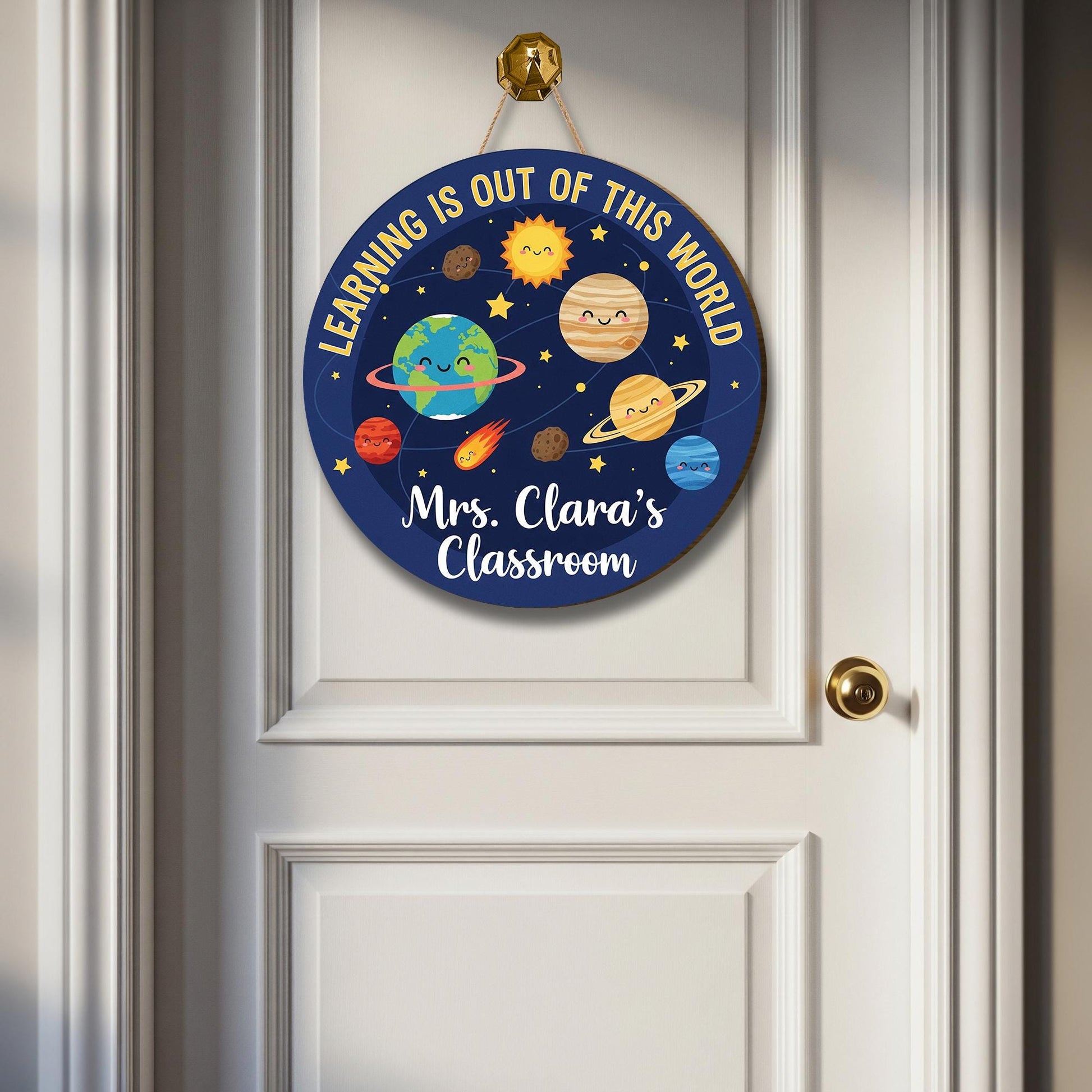 Personalized Teacher Wooden Sign, Solar System Teacher Door Sign, Teacher Appreciation Gift, Welcome Classroom Sign, Science Teacher Gift