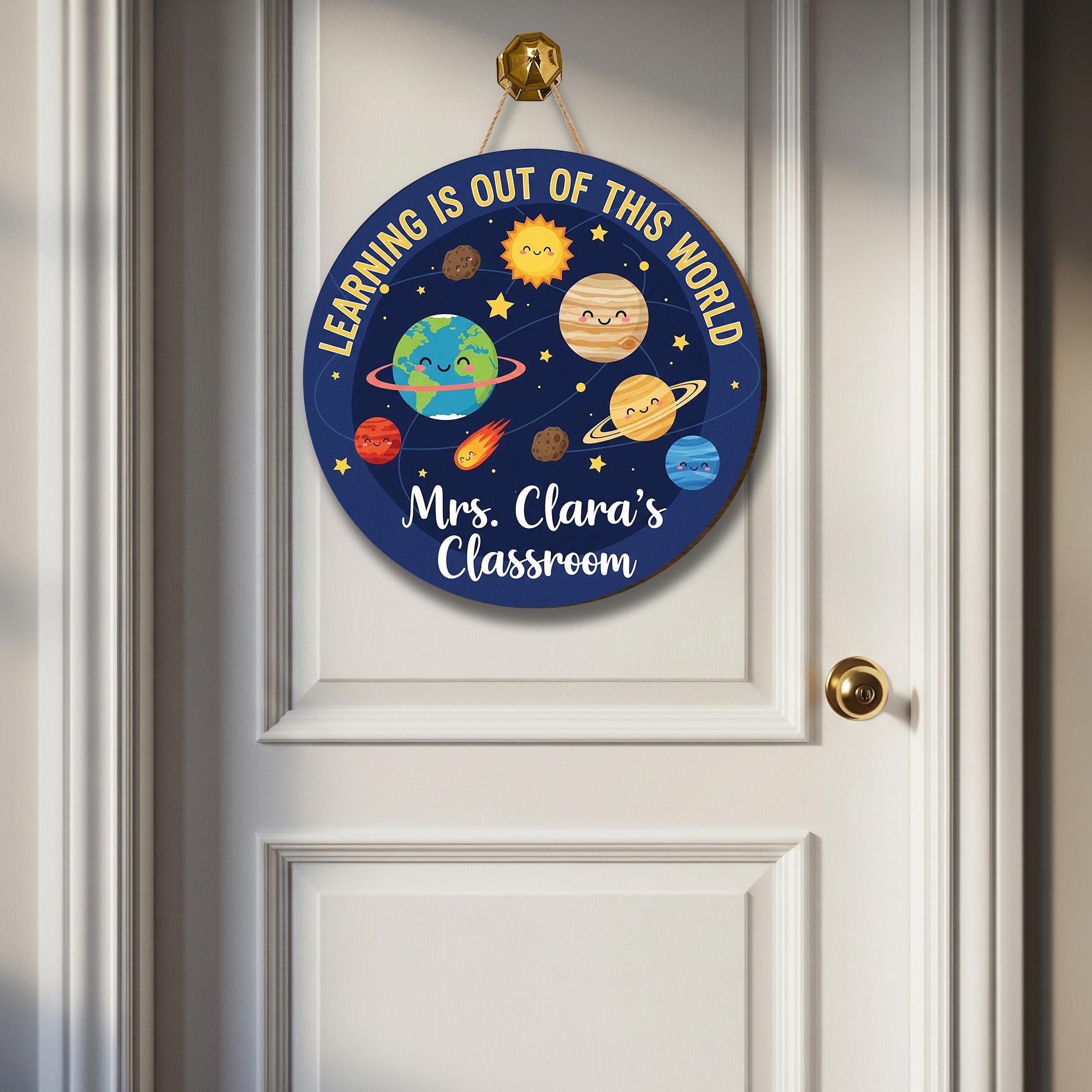 Personalized Teacher Wooden Sign, Solar System Teacher Door Sign, Teacher Appreciation Gift, Welcome Classroom Sign, Science Teacher Gift