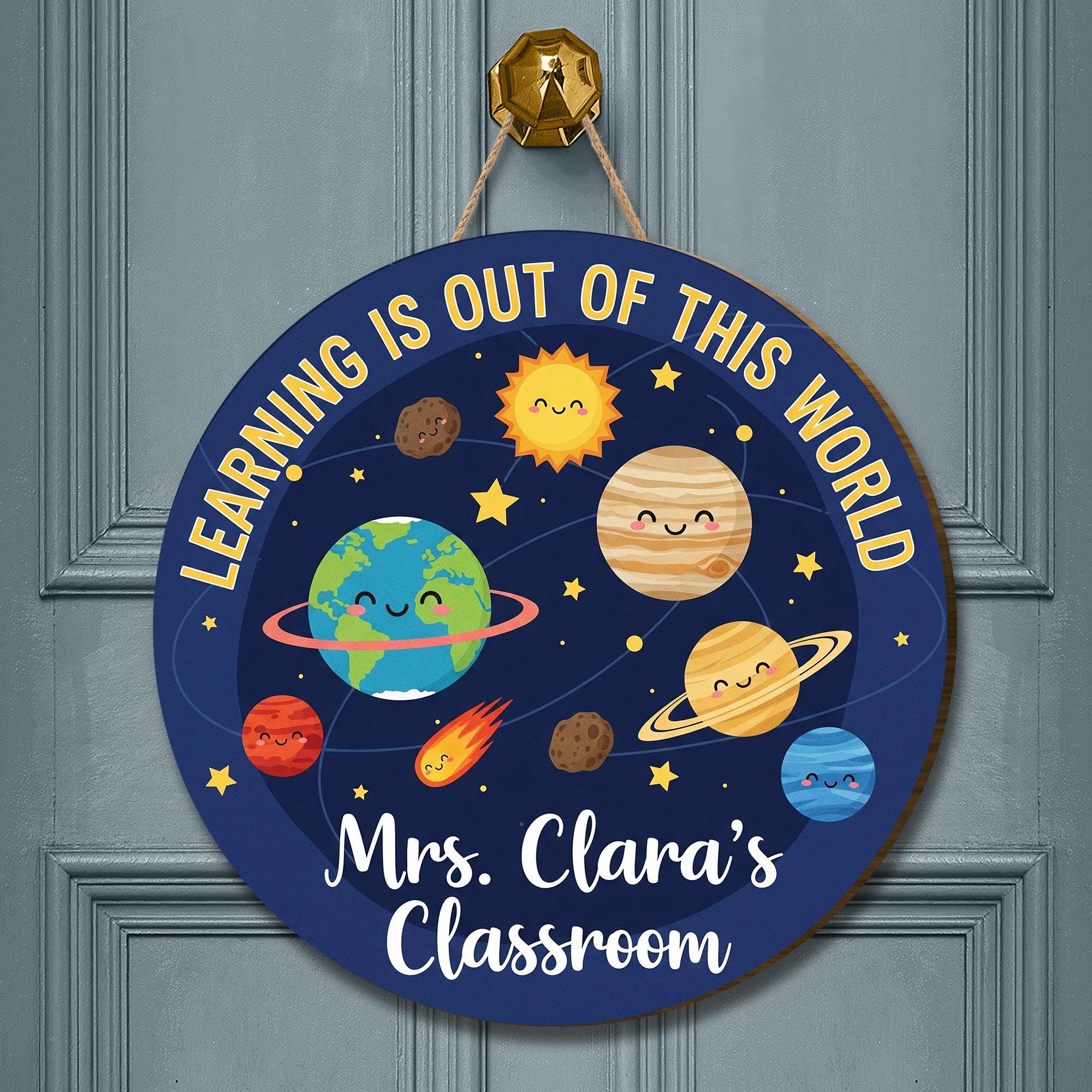 Personalized Teacher Wooden Sign, Solar System Teacher Door Sign, Teacher Appreciation Gift, Welcome Classroom Sign, Science Teacher Gift
