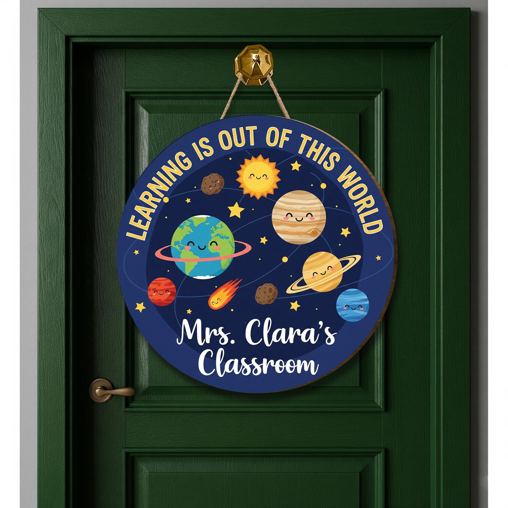 Personalized Teacher Wooden Sign, Solar System Teacher Door Sign, Teacher Appreciation Gift, Welcome Classroom Sign, Science Teacher Gift