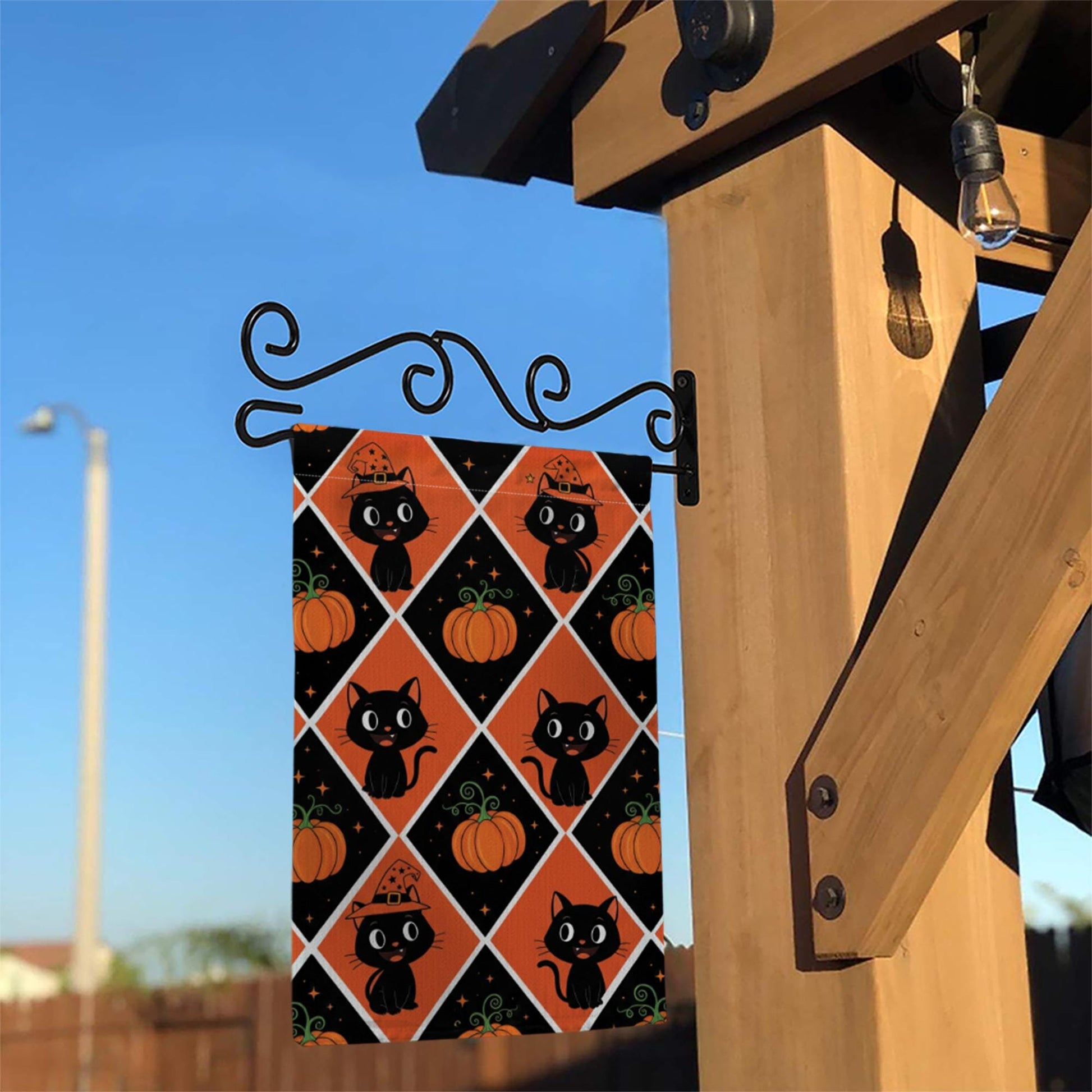 Black Cat Pumpkin Halloween Garden Flag – Cute Fall Outdoor Yard Decor, Witch Cat and Pumpkin Pattern Flag for Porch or Lawn Display