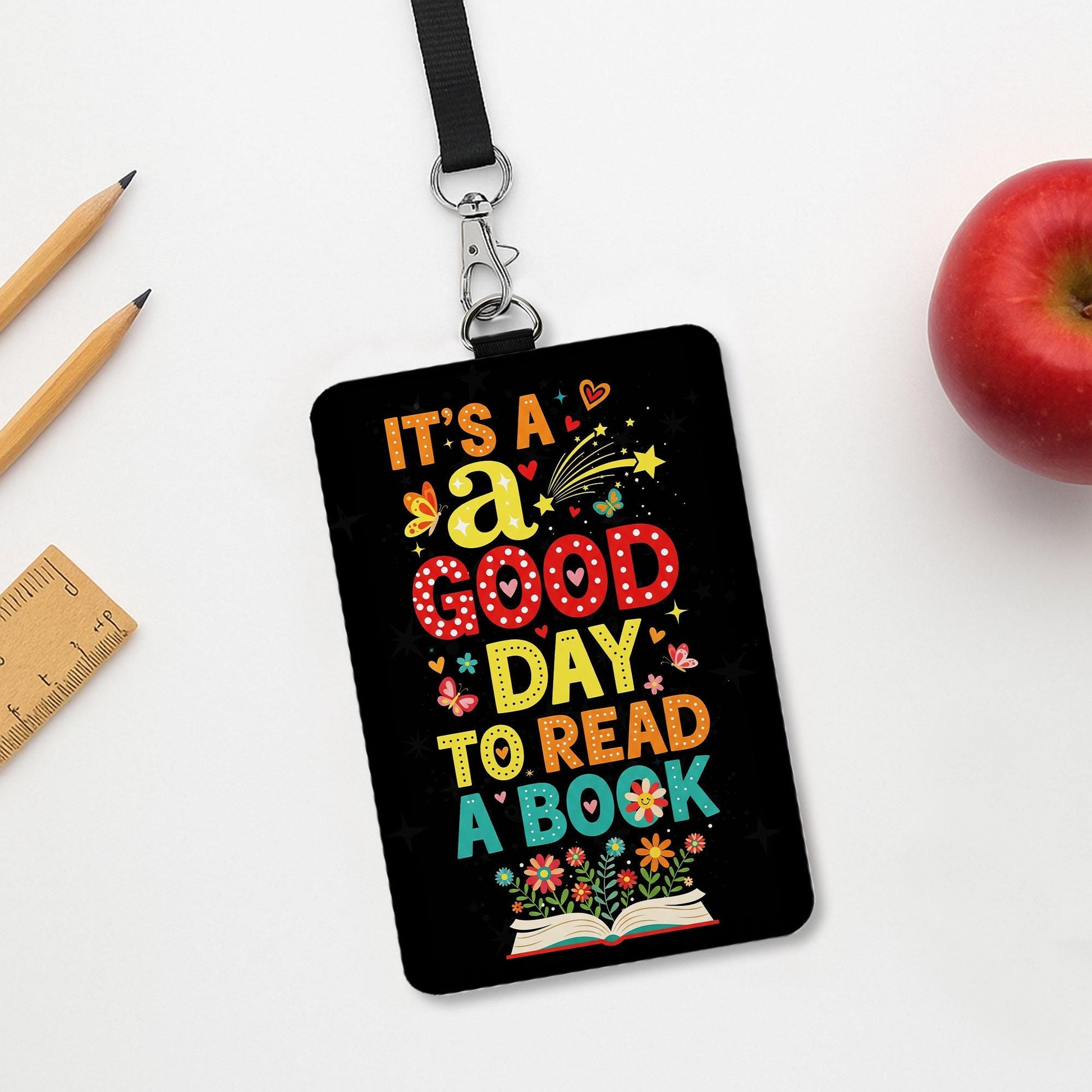 It's a Good Day to Read a Book Badge Reel – Colorful Teacher ID Holder – Librarian Gift – Reading Theme Lanyard Accessory, School Supplies