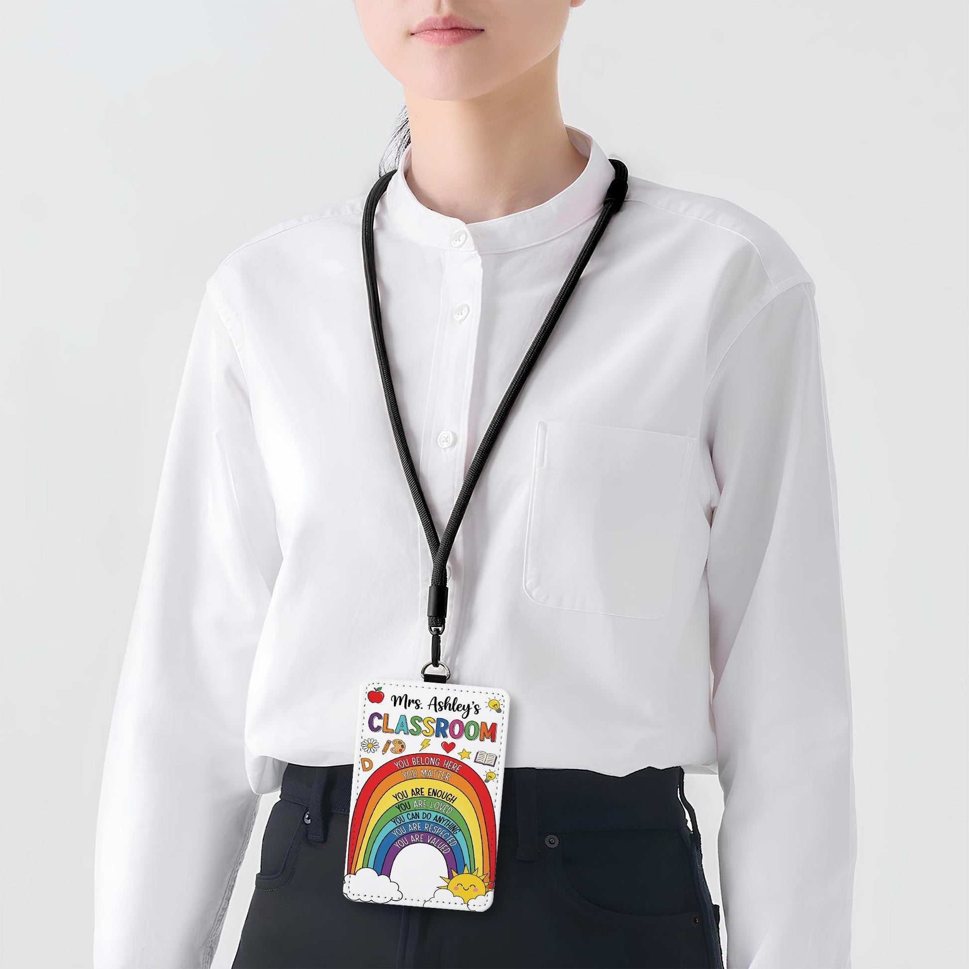 Personalized Rainbow Classroom Badge Reel – Teacher ID Holder with Positive Affirmations – Back to School Gift for Educators, Teachers