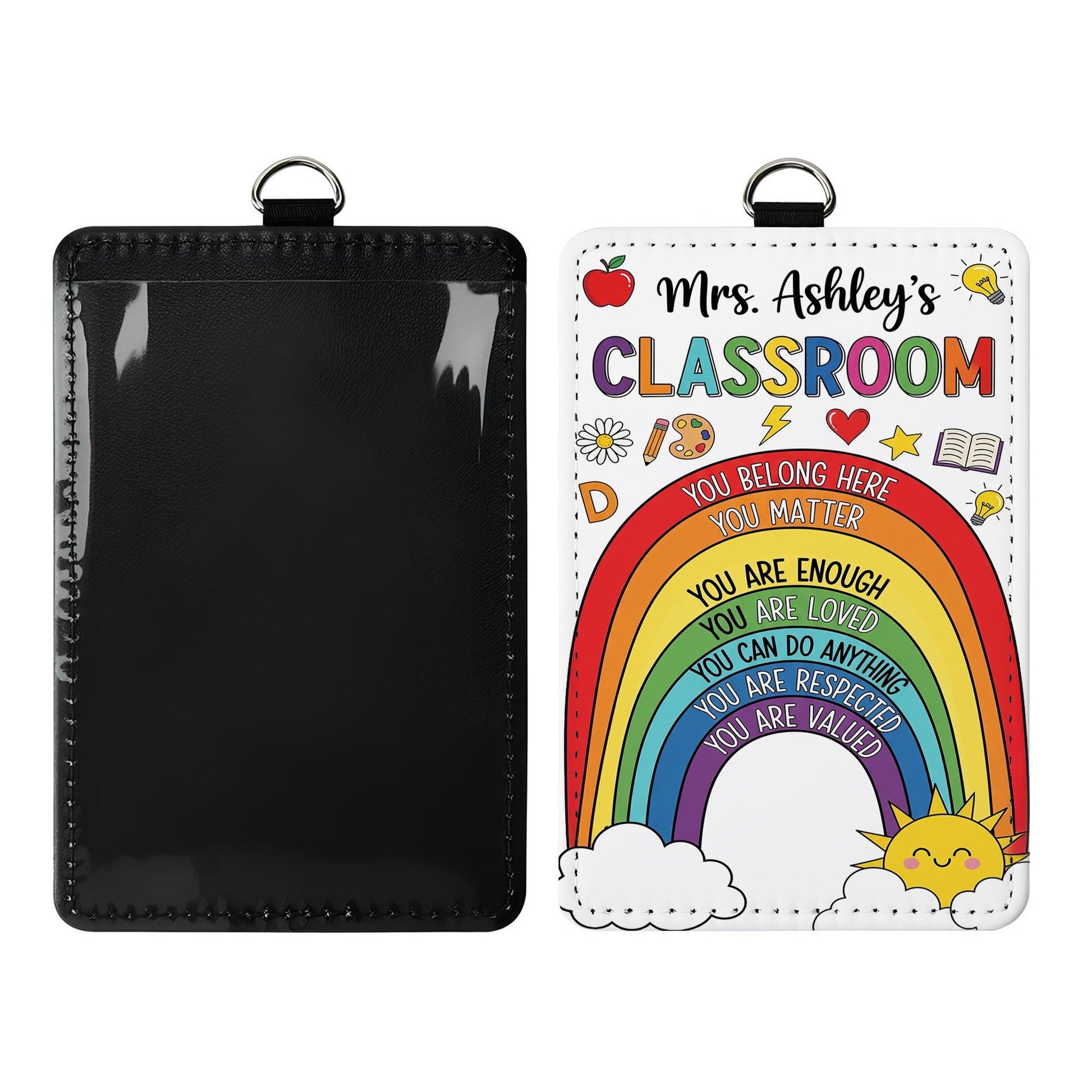 Personalized Rainbow Classroom Badge Reel – Teacher ID Holder with Positive Affirmations – Back to School Gift for Educators, Teachers