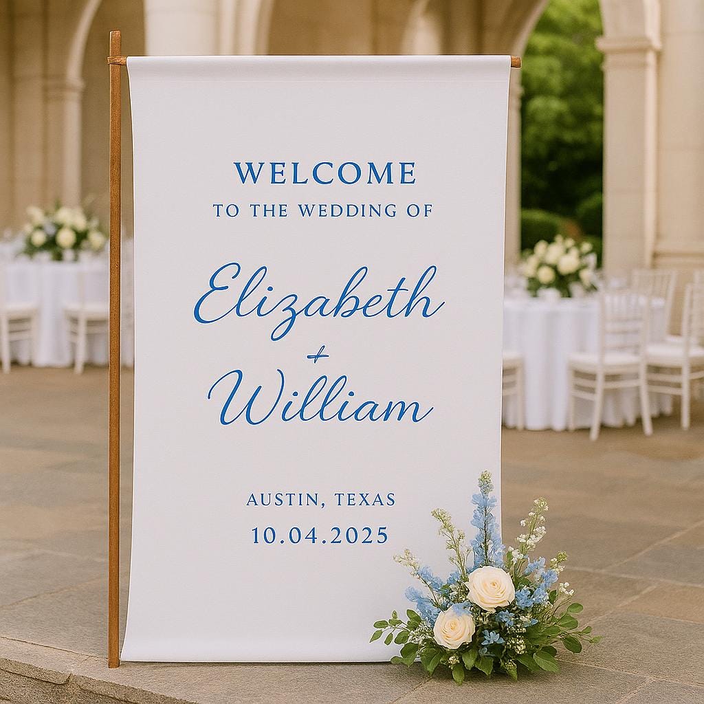 Custom Wedding Welcome Sign – Elegant Canvas Ceremony Banner with Names & Date – Personalized Outdoor Wedding Decor – Bridal Entrance Sign