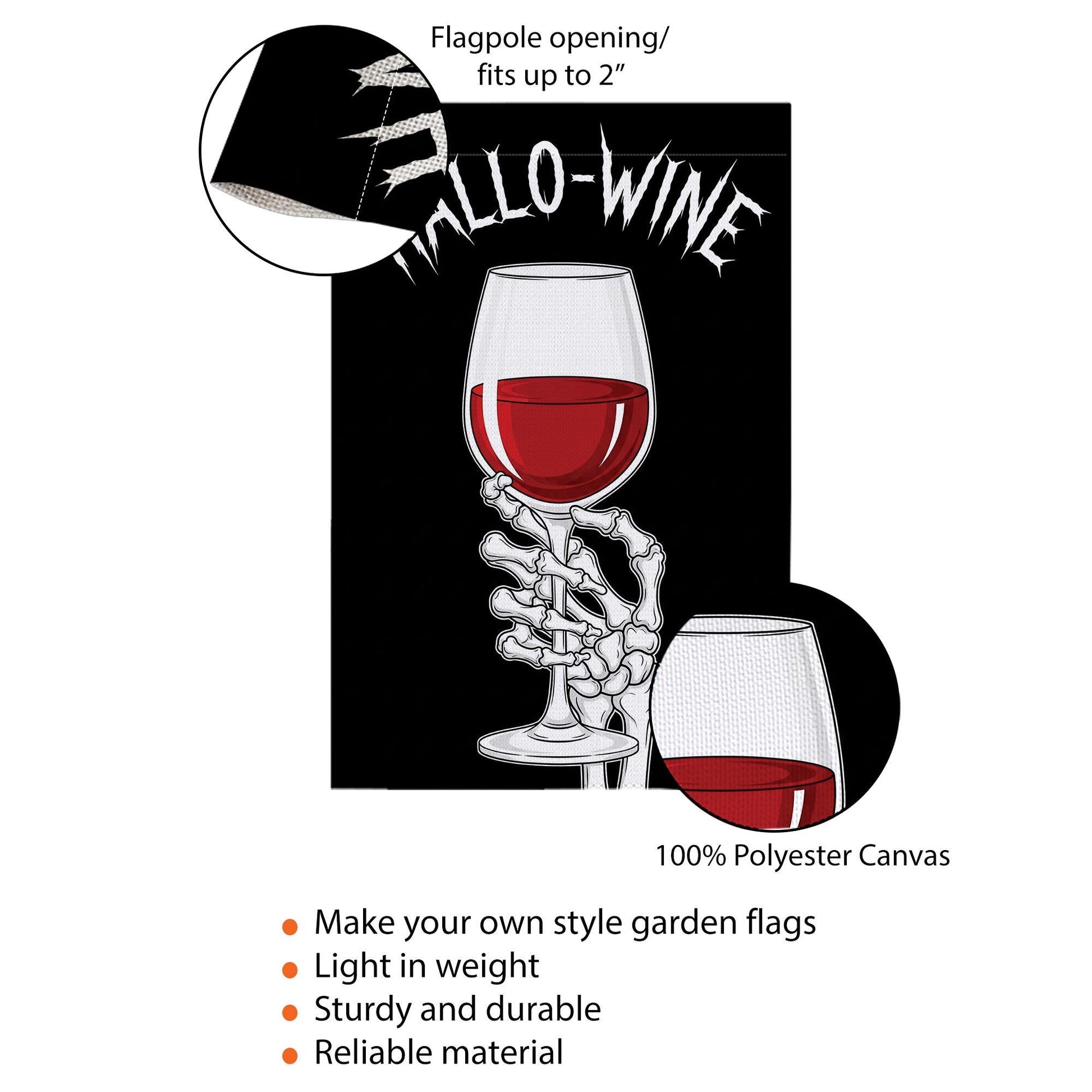 Hallo-Wine Garden Flag – Funny Skeleton Wine Halloween Yard Decor – Spooky Wine Lover Gift – Halloween Outdoor Flag for Witches