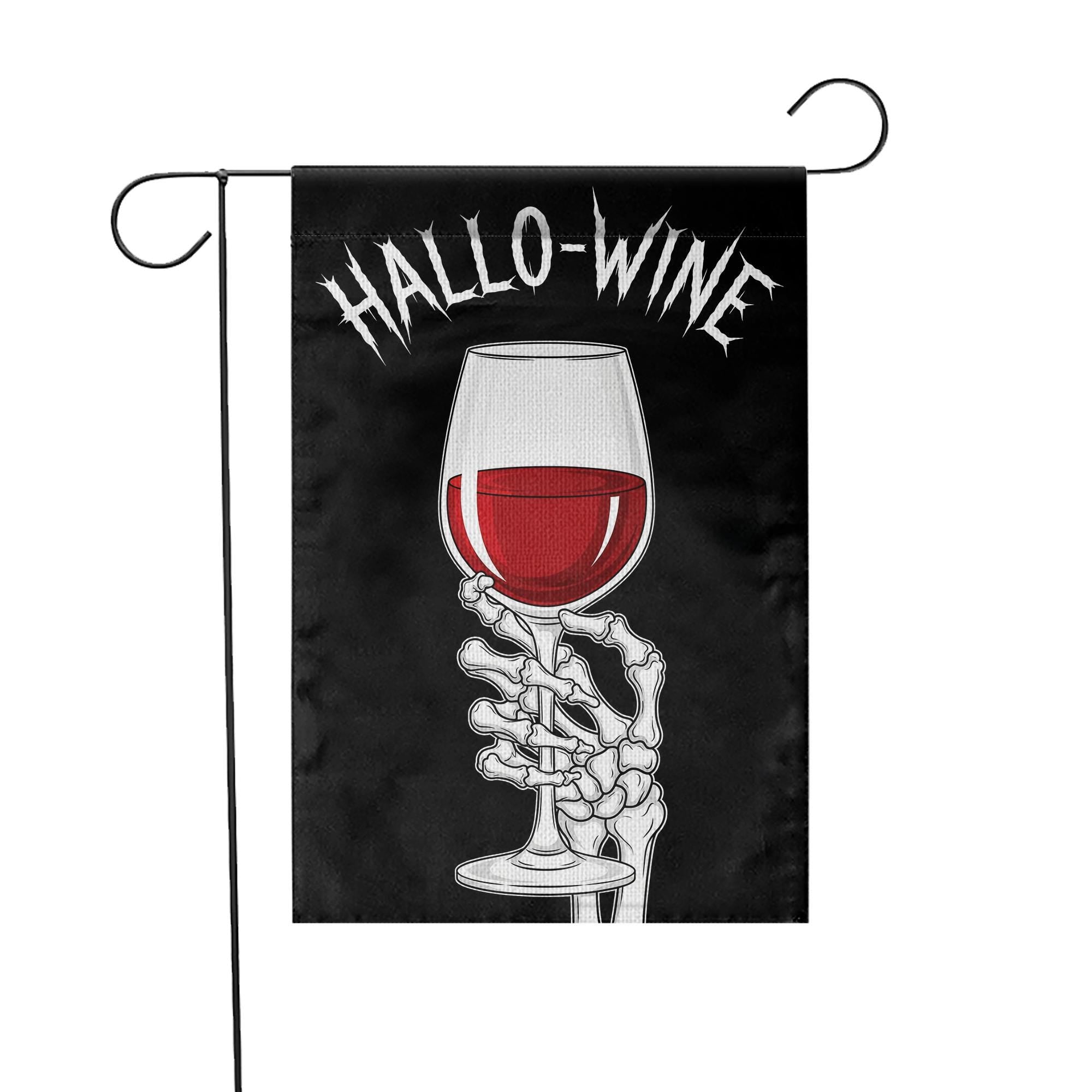 Hallo-Wine Garden Flag – Funny Skeleton Wine Halloween Yard Decor – Spooky Wine Lover Gift – Halloween Outdoor Flag for Witches