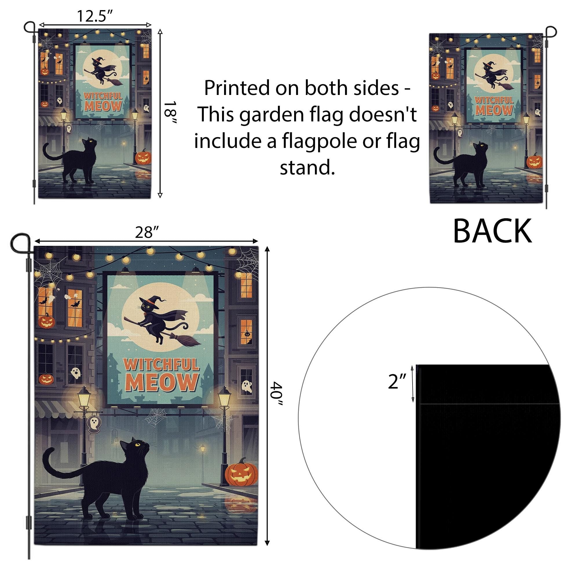 Witchful Meow Garden Flag – Halloween Black Cat Witch Yard Decor – Cute Spooky Outdoor Banner – Flying Cat Fall Porch Decoration