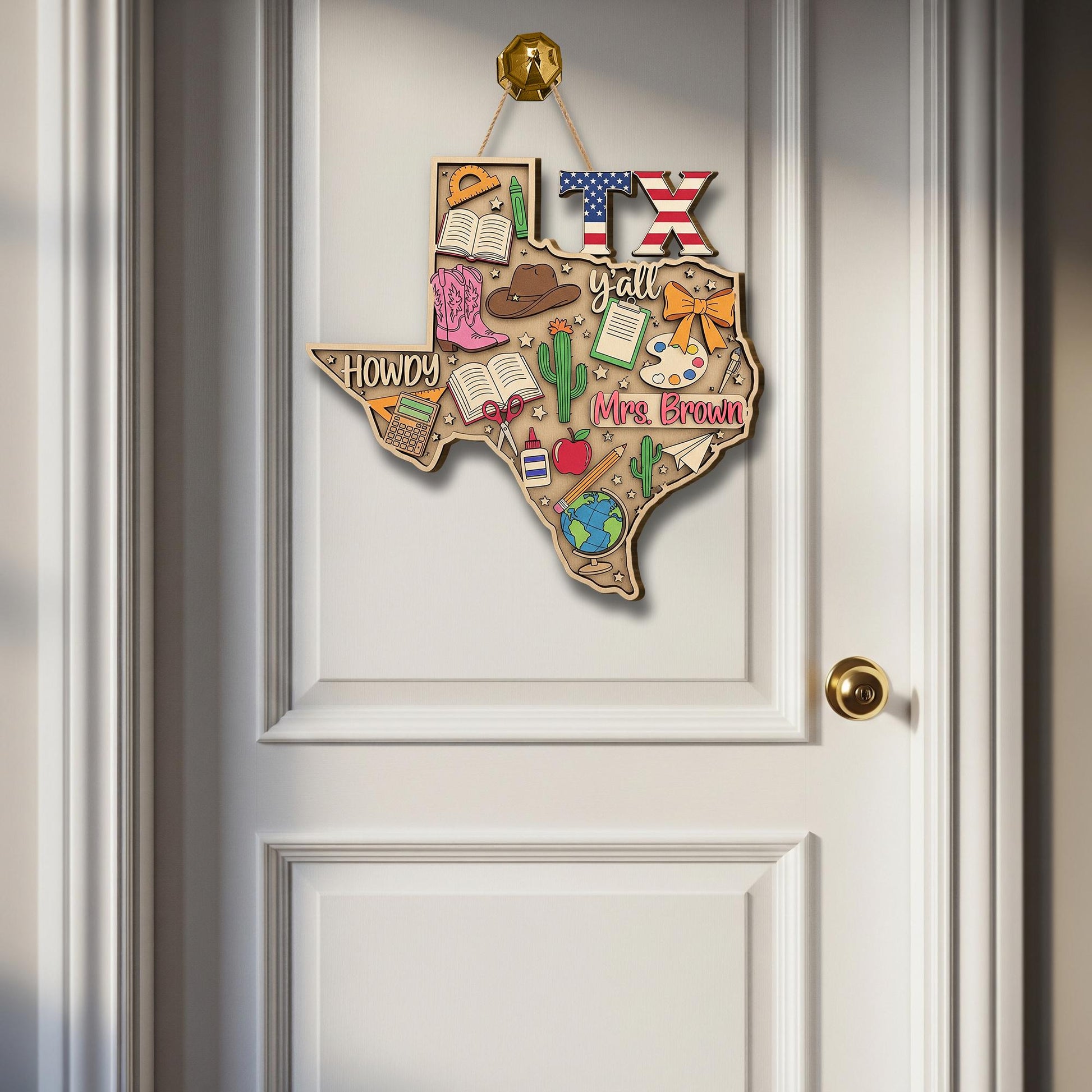 Custom Texas Teacher Door Sign – Personalized Classroom Decor, Western Wood Hanging, Back to School Gift for Teachers