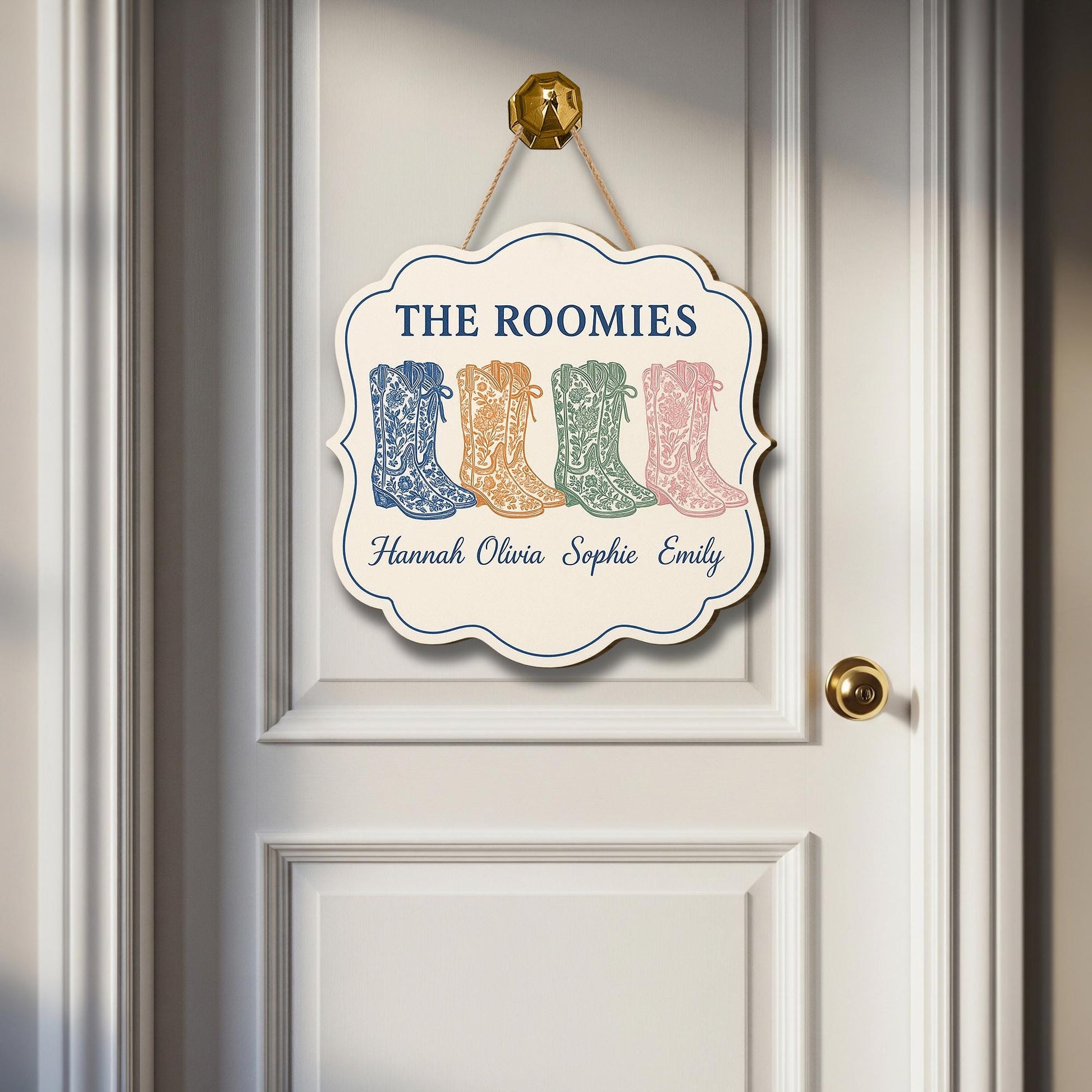 Custom Chinoiserie Dorm Door Sign | Personalized Roomie Cowboy Boot Plaque | Preppy Western College Door Hanger | Cute Sorority Decor