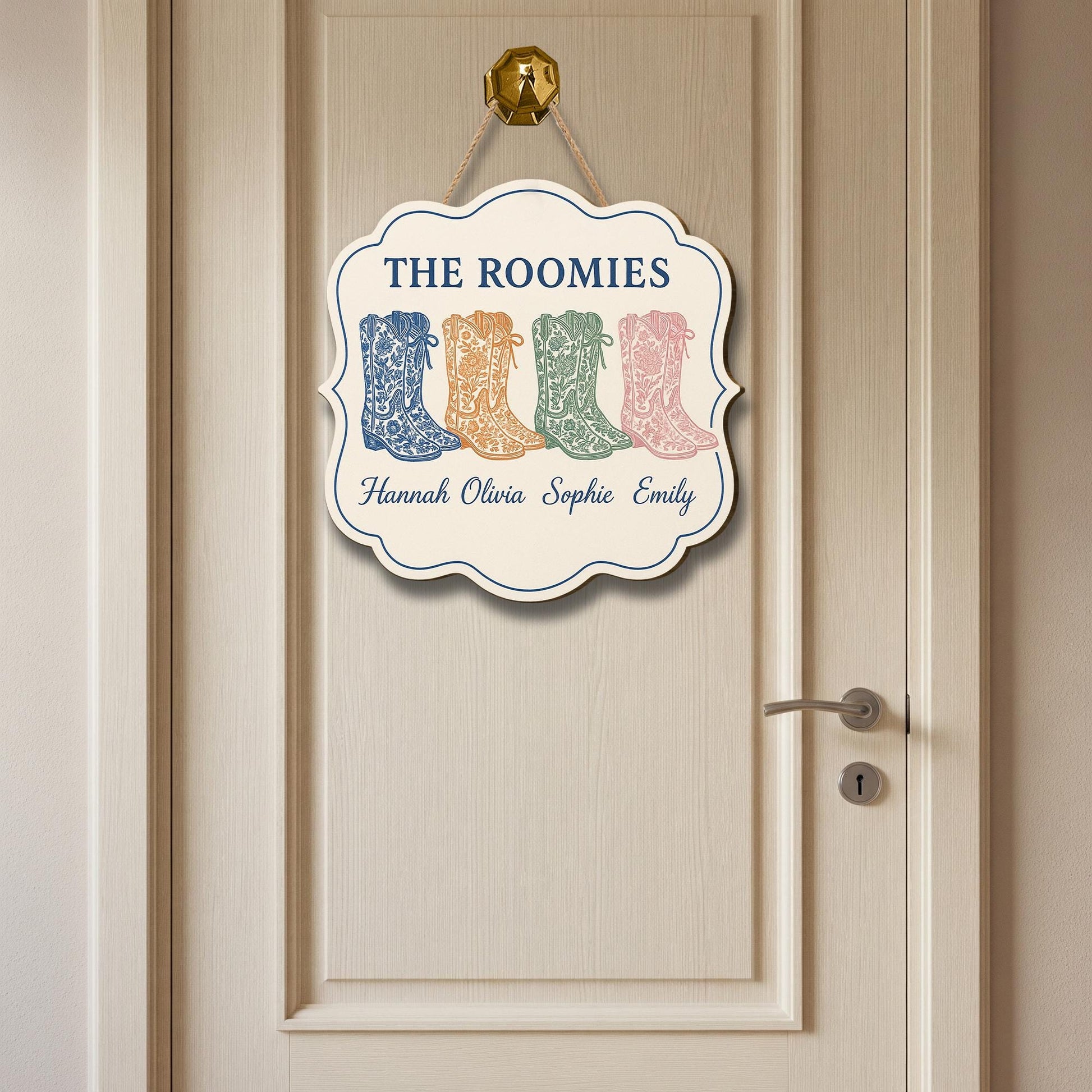 Custom Chinoiserie Dorm Door Sign | Personalized Roomie Cowboy Boot Plaque | Preppy Western College Door Hanger | Cute Sorority Decor