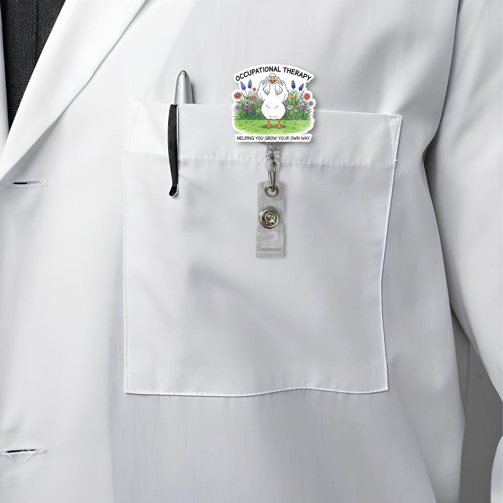 Goose Occupational Therapy Badge Reel – Funny OT ID Clip for Therapist, Helping You Grow Your Own Way, Cute Garden Name Holder