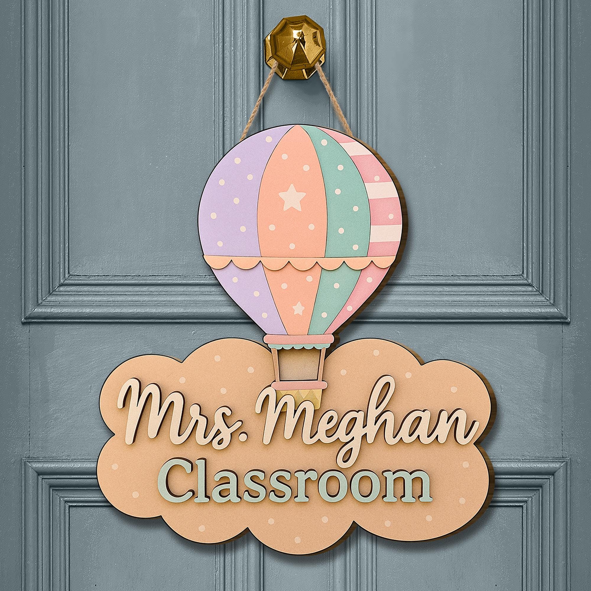 Pastel Hot Air Balloon Classroom Door Sign – Personalized Teacher Name Sign, Cute Back to School Decor for Teachers, Back to School Gift