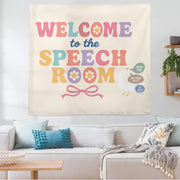 Welcome to Speech Room Tapestry – Classroom Wall Decor for SLPs, Therapy Office, Motivational Banner for Speech Language Pathologists