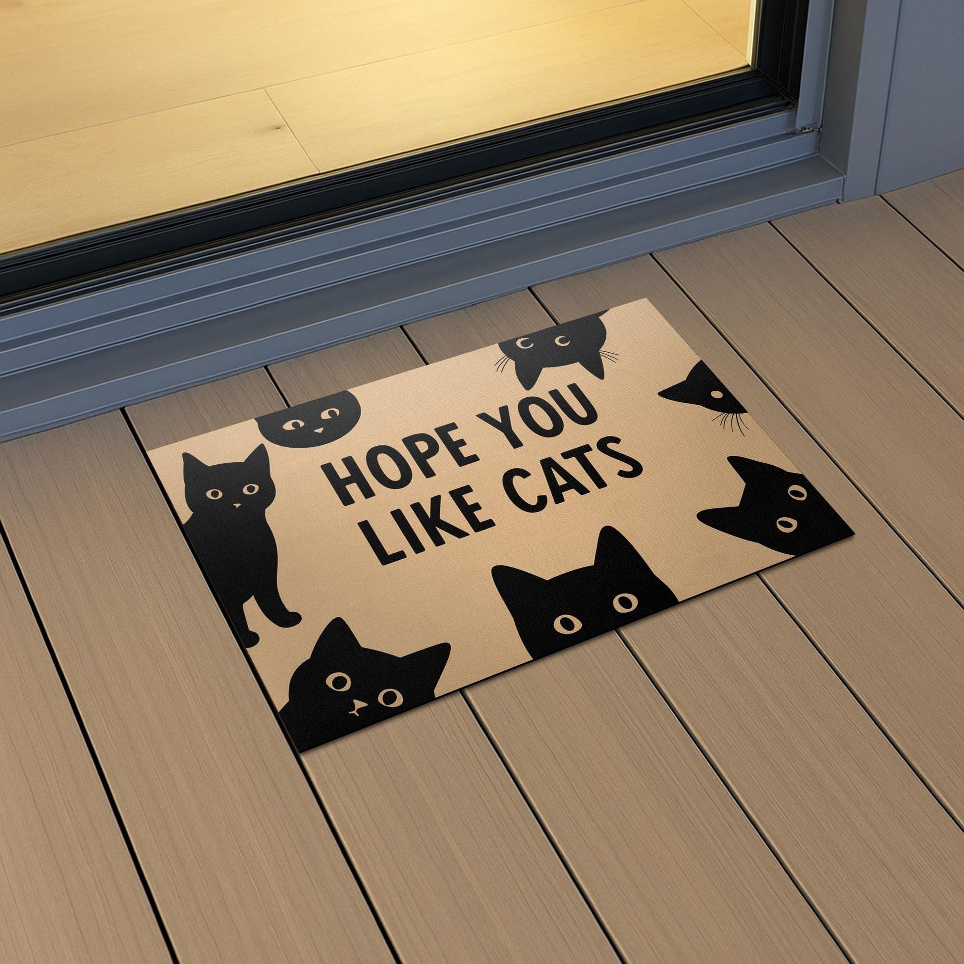 Funny Cat Doormat - Hope You Like Cats Welcome Mat, Cute Black Cat Outdoor Rug for Porch or Entryway, Cat Lover Housewarming Gift, Pet Lover