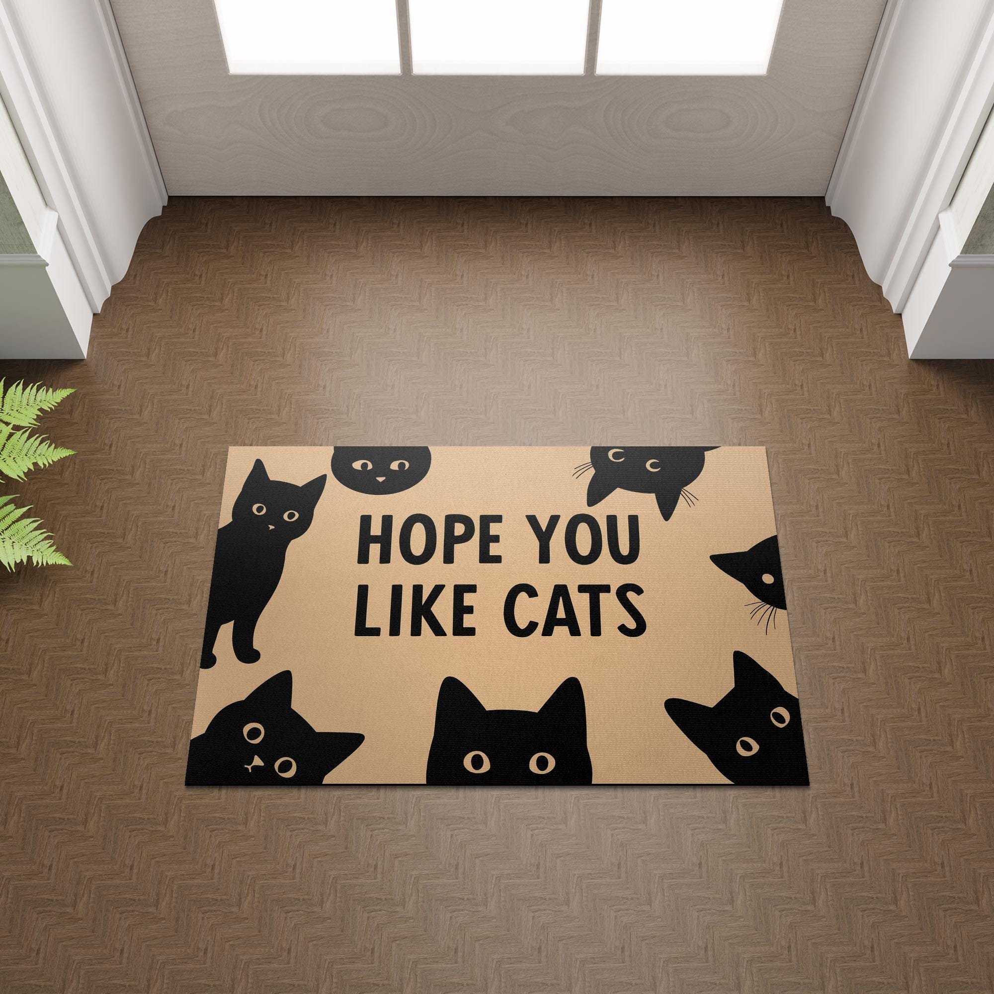 Funny Cat Doormat - Hope You Like Cats Welcome Mat, Cute Black Cat Outdoor Rug for Porch or Entryway, Cat Lover Housewarming Gift, Pet Lover