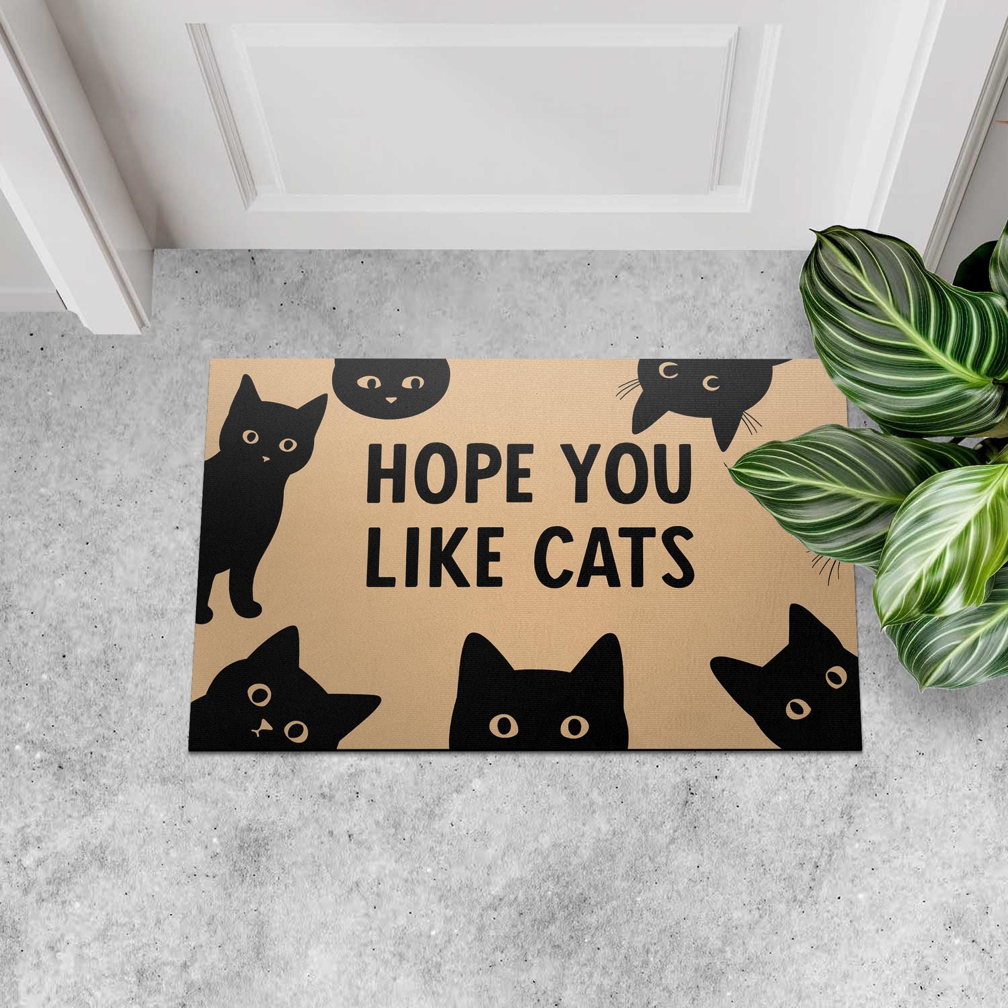 Funny Cat Doormat - Hope You Like Cats Welcome Mat, Cute Black Cat Outdoor Rug for Porch or Entryway, Cat Lover Housewarming Gift, Pet Lover
