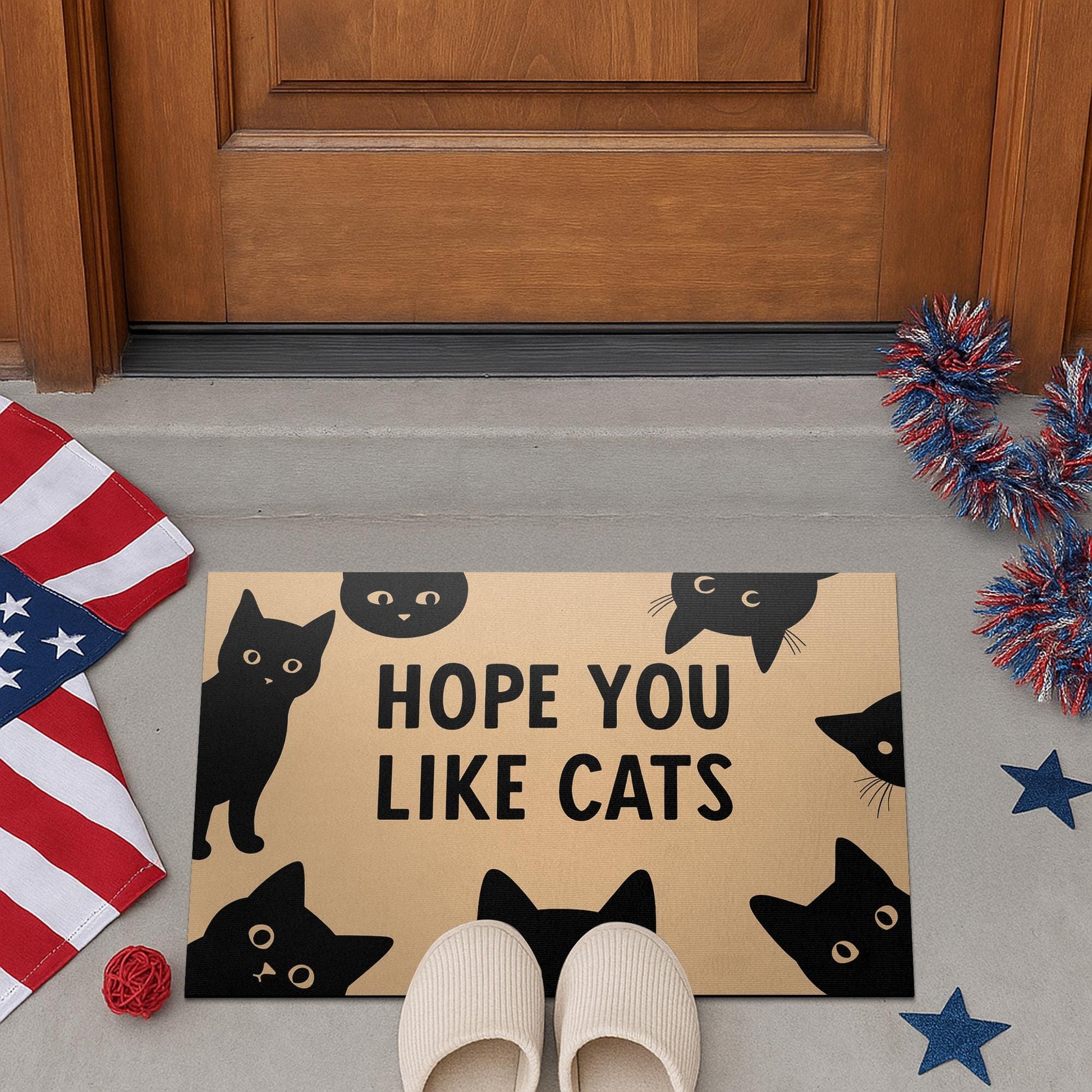 Funny Cat Doormat - Hope You Like Cats Welcome Mat, Cute Black Cat Outdoor Rug for Porch or Entryway, Cat Lover Housewarming Gift, Pet Lover