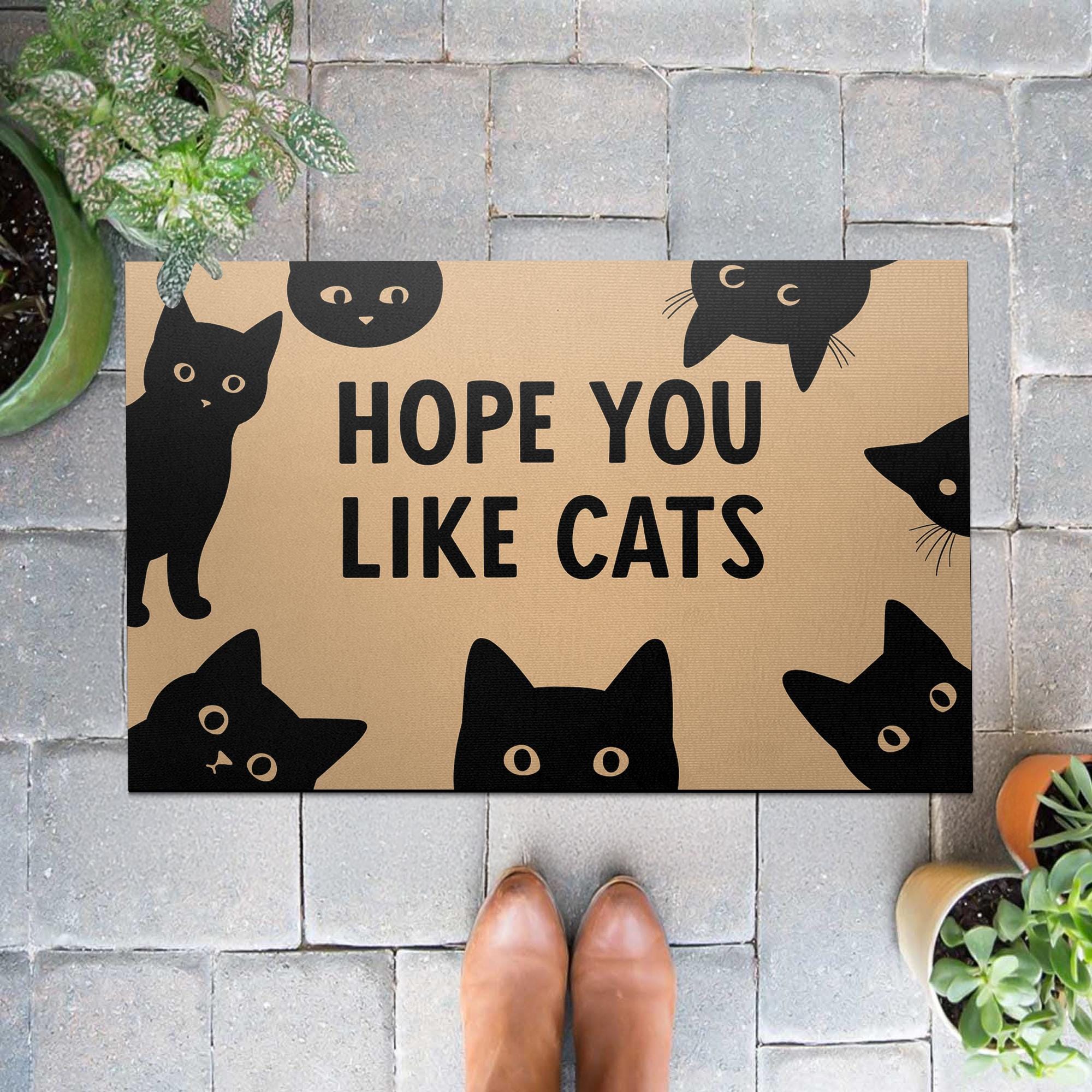 Funny Cat Doormat - Hope You Like Cats Welcome Mat, Cute Black Cat Outdoor Rug for Porch or Entryway, Cat Lover Housewarming Gift, Pet Lover