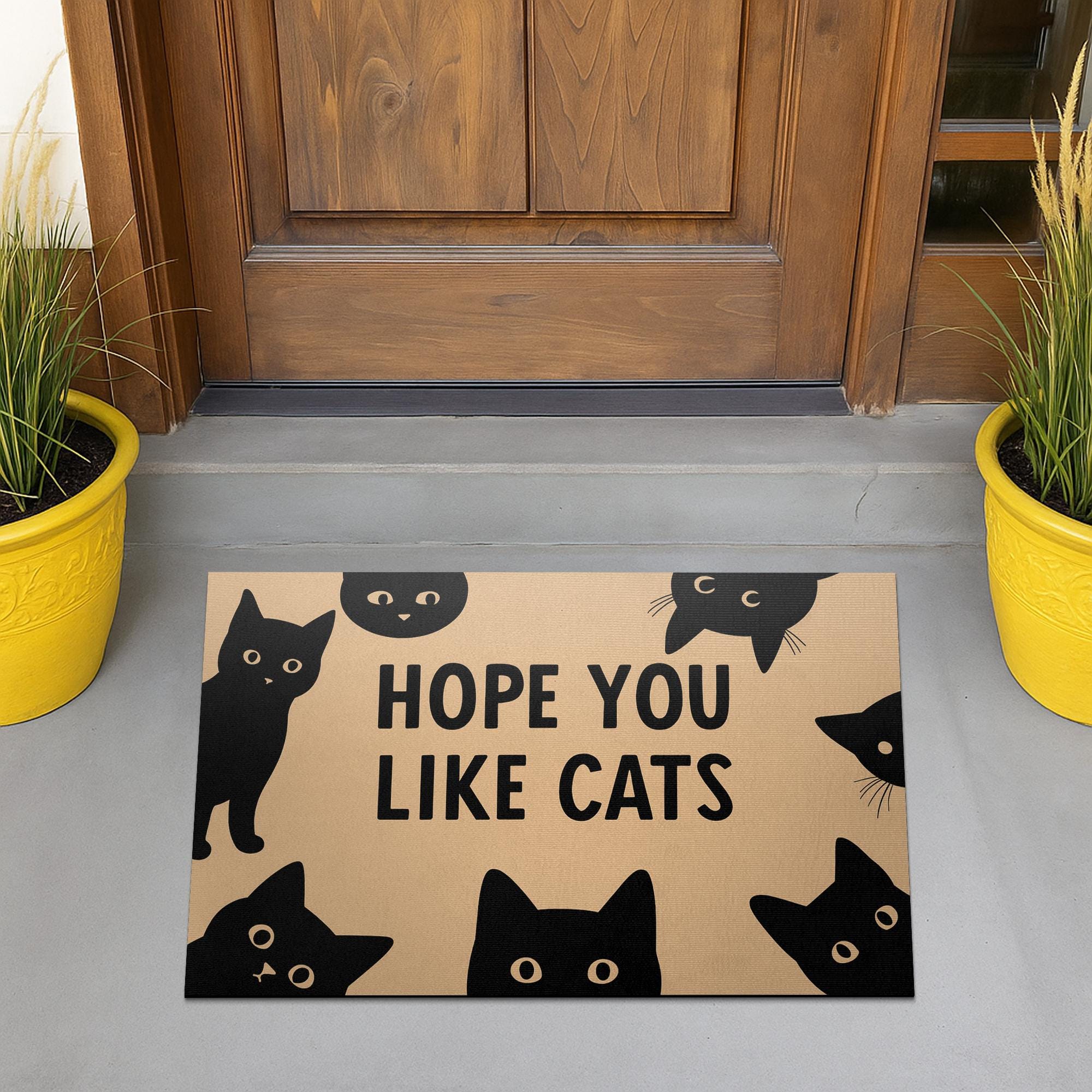 Funny Cat Doormat - Hope You Like Cats Welcome Mat, Cute Black Cat Outdoor Rug for Porch or Entryway, Cat Lover Housewarming Gift, Pet Lover