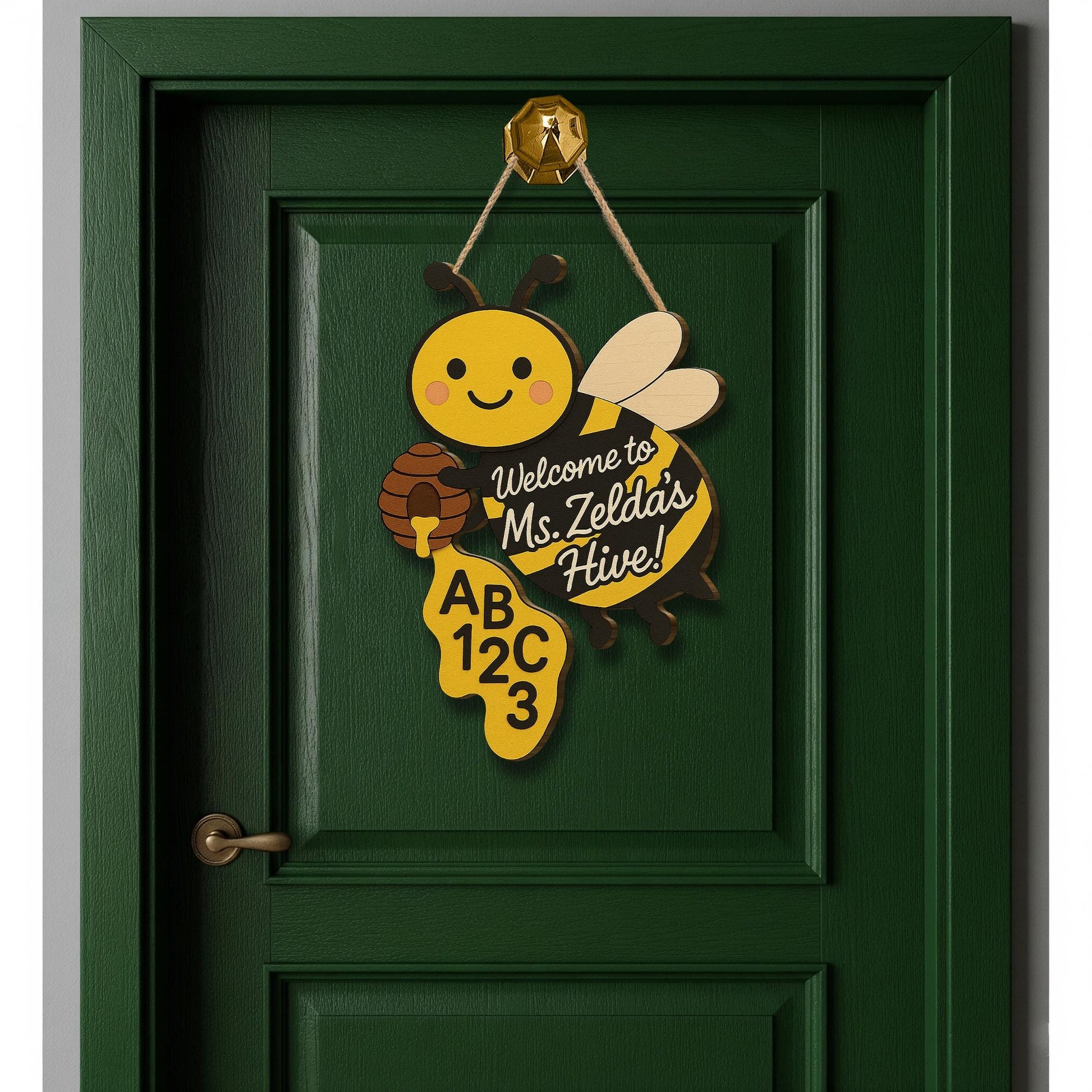 Welcome to Hive Bee Classroom with Teacher Custom Name Door Sign – Cute Back to School Teacher Decor, Preschool Kindergarten Name Sign