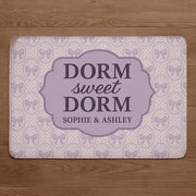 Dorm Sweet Dorm Mat, Personalized College Doormat, Custom Roommate Gift, Cute Bow Pattern Rug, Purple Dorm Decor