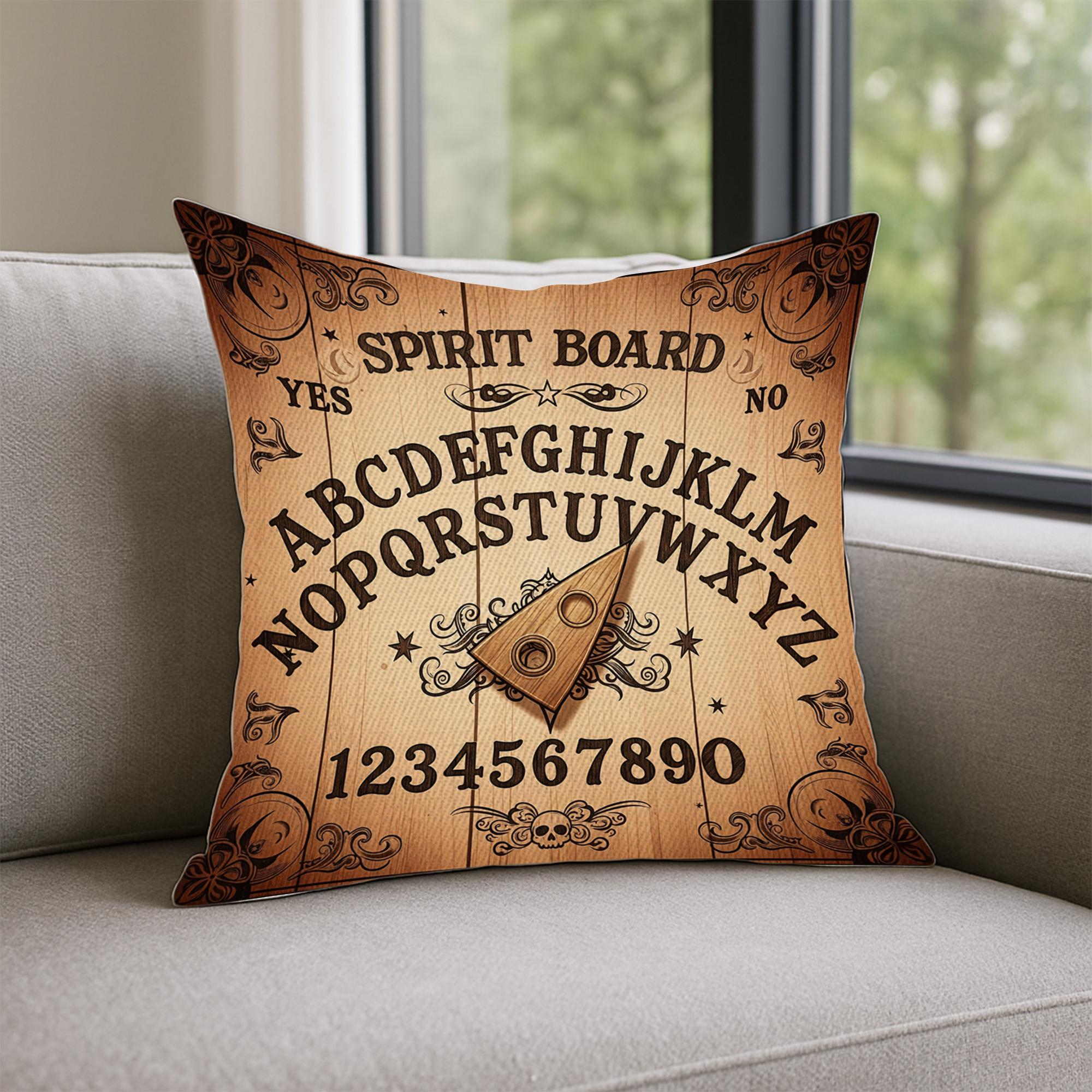 Vintage Spirit Board Throw Pillow – Occult Alphabet Décor Cushion