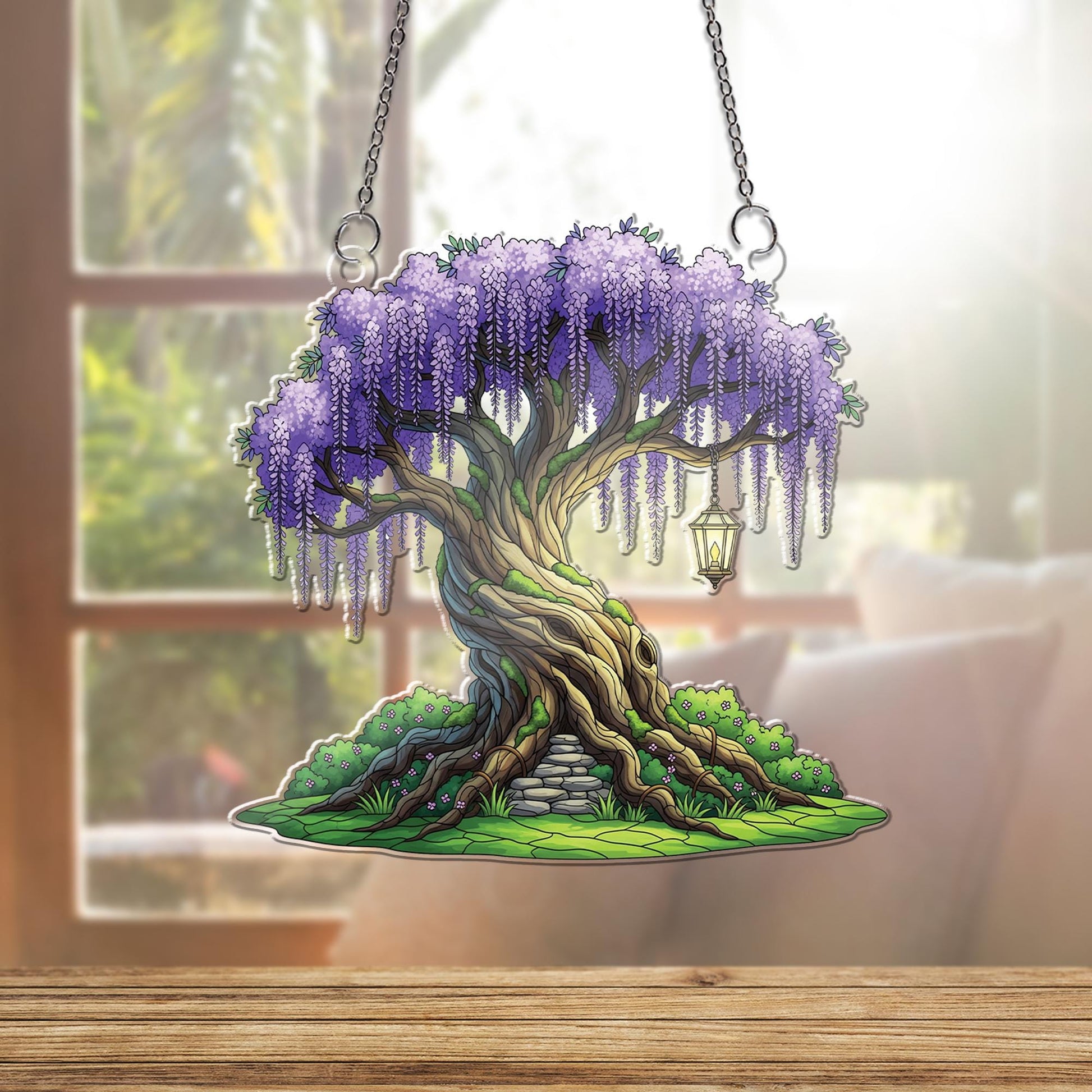 Wisteria Tree Window Hanging – Fantasy Acrylic Sun Catcher, Stained Glass Style Decor, Whimsical Home or Garden Gift, Fairycore Art Panel
