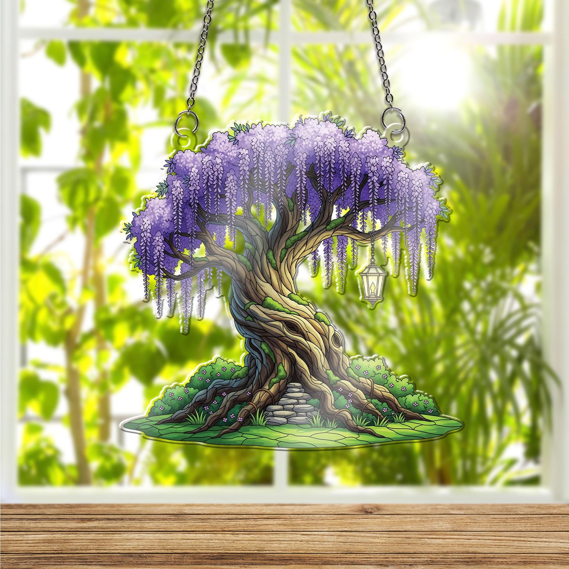 Wisteria Tree Window Hanging – Fantasy Acrylic Sun Catcher, Stained Glass Style Decor, Whimsical Home or Garden Gift, Fairycore Art Panel