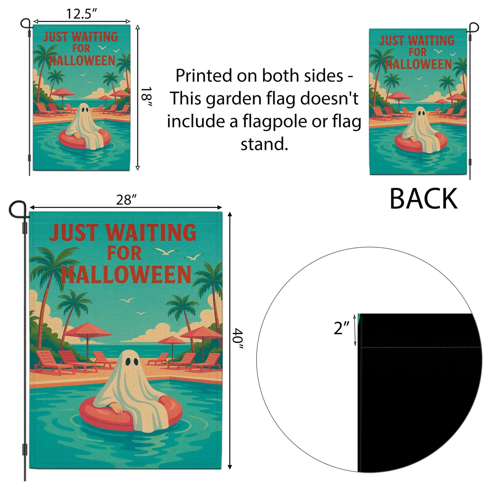 Funny Halloween Garden Flag, Just Waiting for Halloween Sign, Ghost Pool Decor, Summer Spooky Yard Flag, Fall Outdoor Decoration