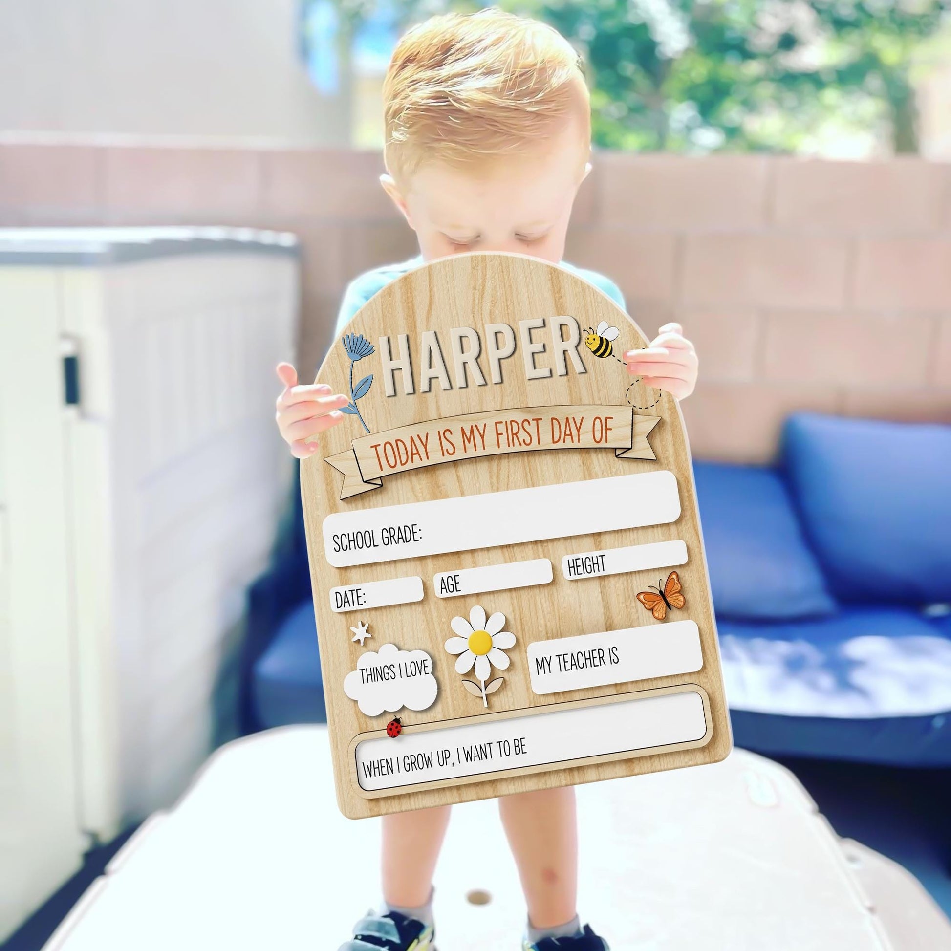 First Day of School Sign for Kids, Custom Name and Grade Board, Reusable Milestone Photo Prop, Back to School Gift Idea