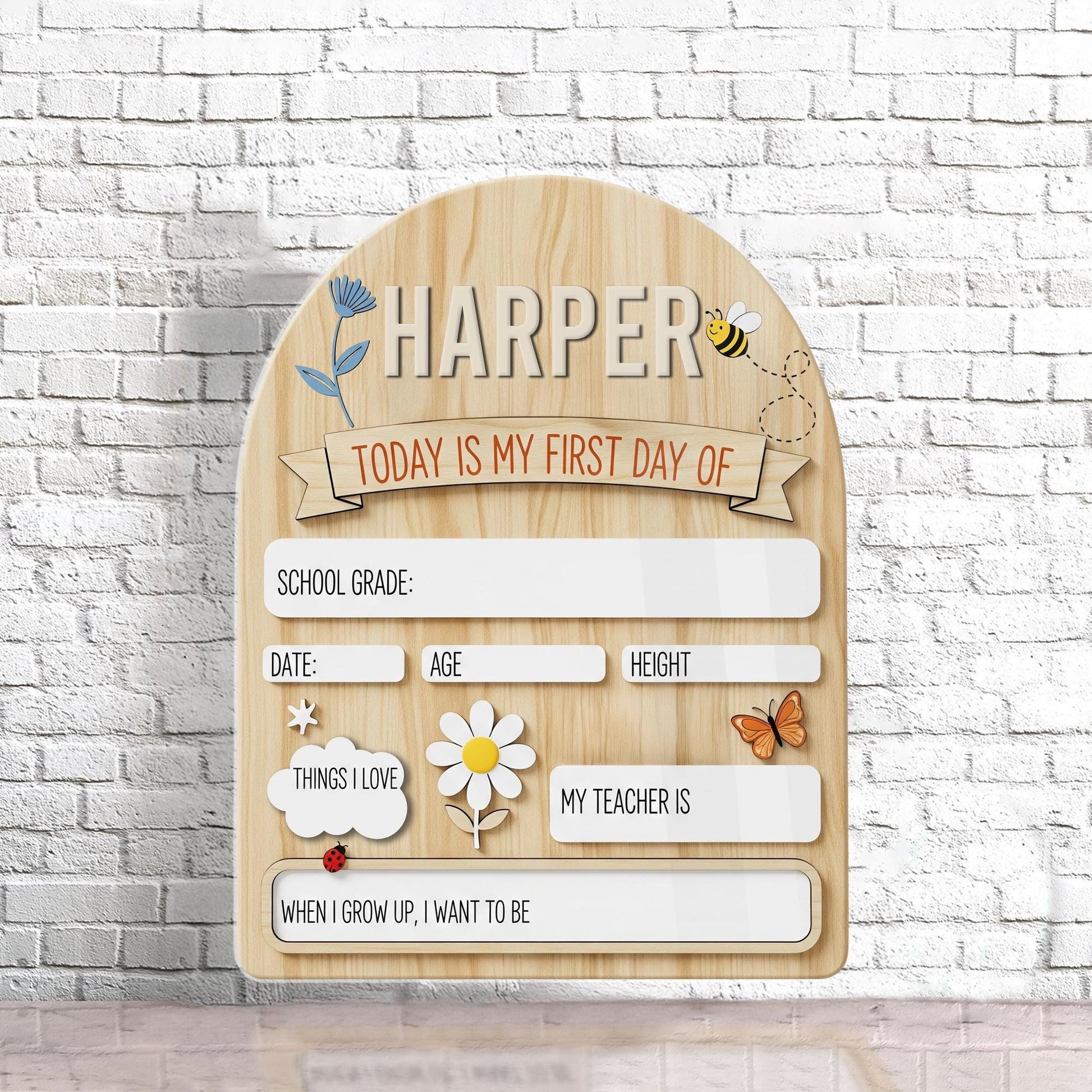 First Day of School Sign for Kids, Custom Name and Grade Board, Reusable Milestone Photo Prop, Back to School Gift Idea