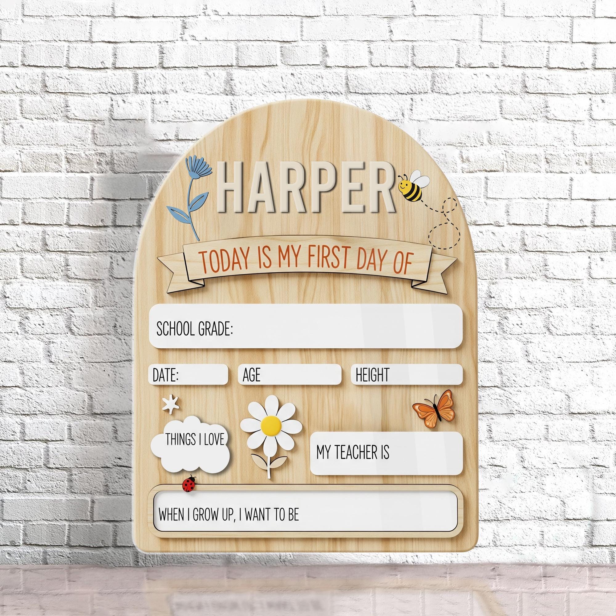 First Day of School Sign for Kids, Custom Name and Grade Board, Reusable Milestone Photo Prop, Back to School Gift Idea