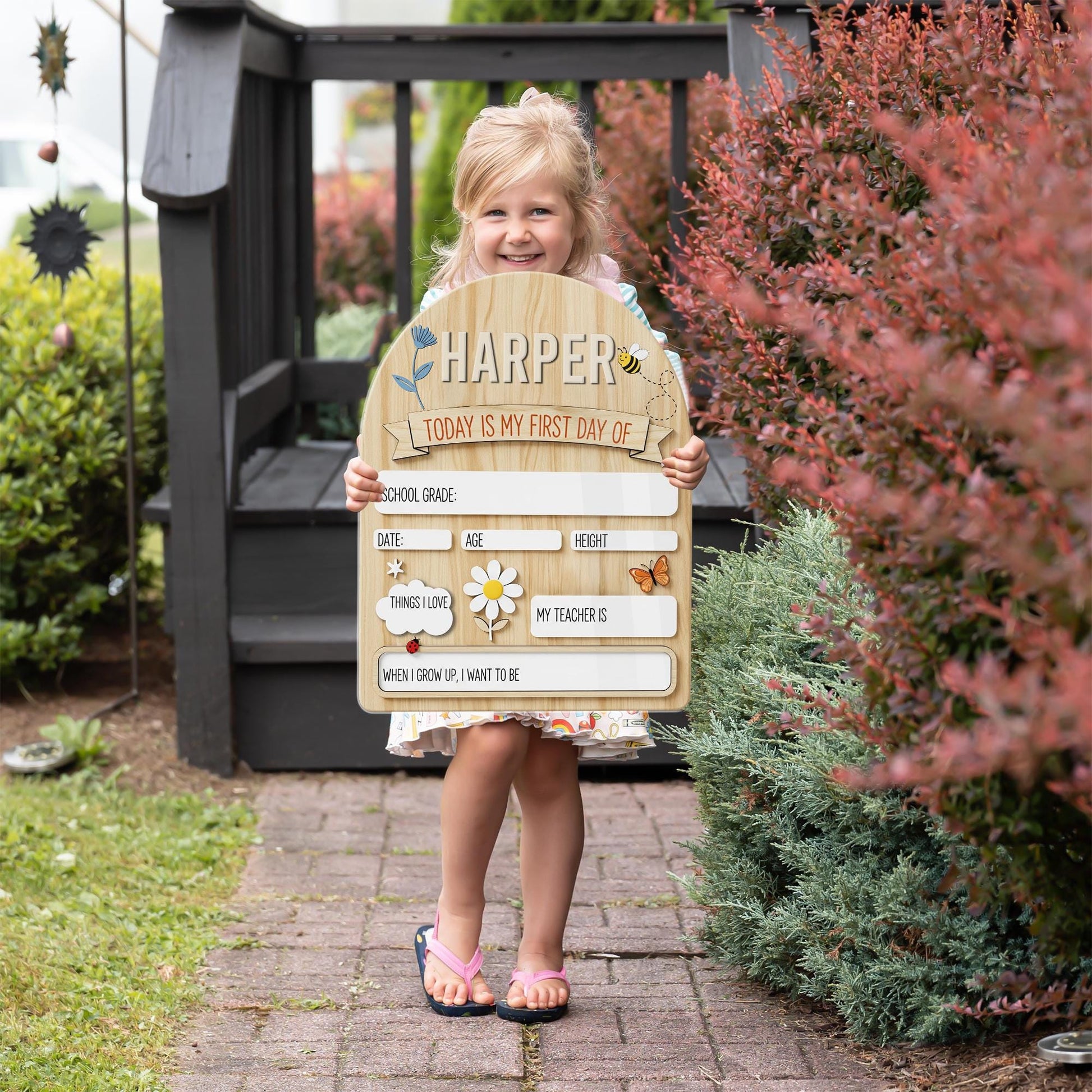 First Day of School Sign for Kids, Custom Name and Grade Board, Reusable Milestone Photo Prop, Back to School Gift Idea